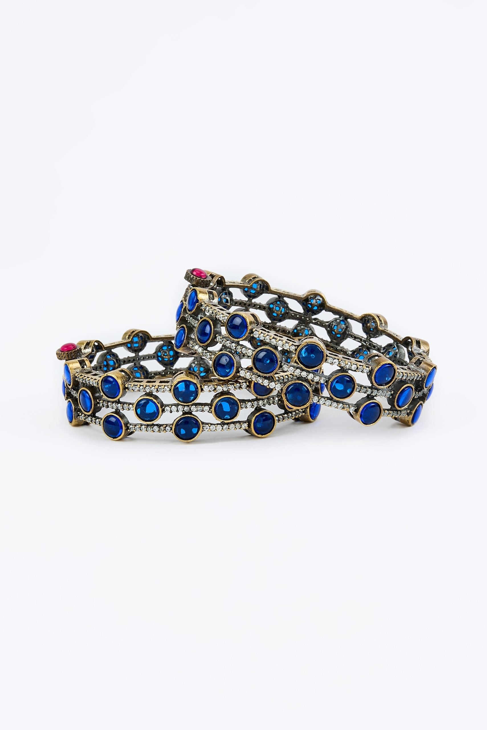 vivinia BY VIDHI MEHRA Burgandi Silver Plated Blue Womens Beaded Pair of Bangles (2.4,2.6)