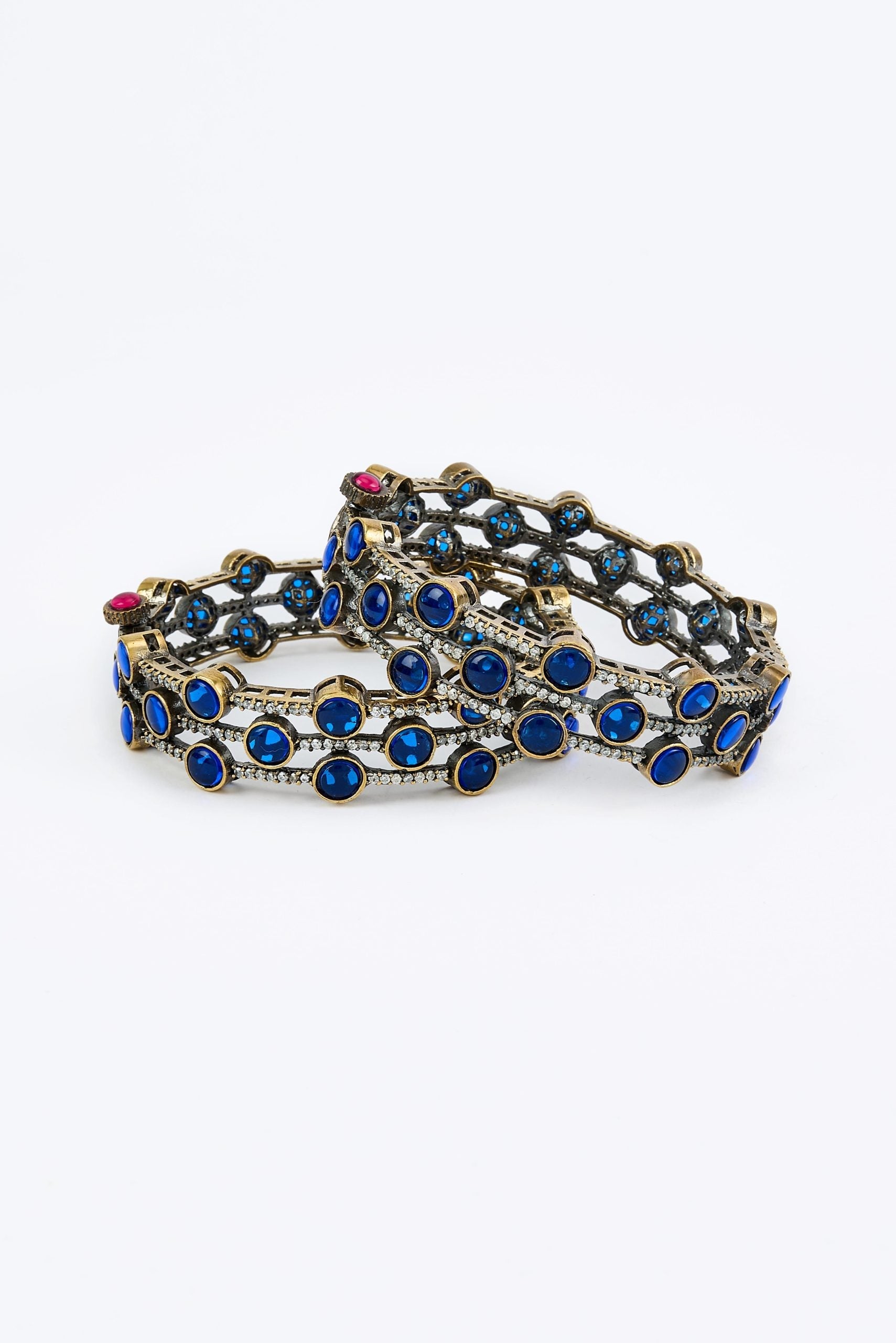 vivinia BY VIDHI MEHRA Burgandi Silver Plated Blue Womens Beaded Pair of Bangles (2.4,2.6)