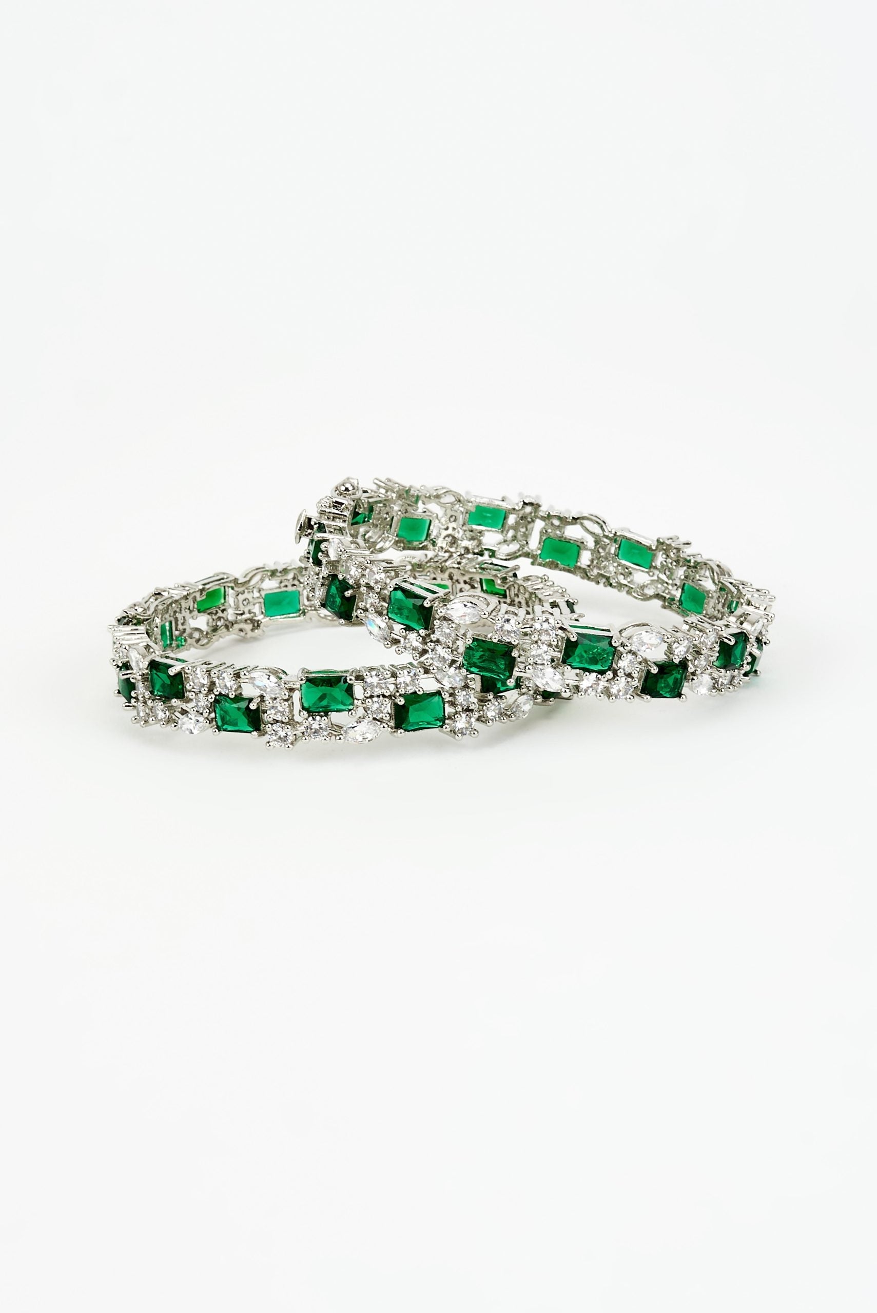 vivinia BY VIDHI MEHRA Zia Silver Plated Green Zircon Womens Pair of bangles (2.4,2.6)