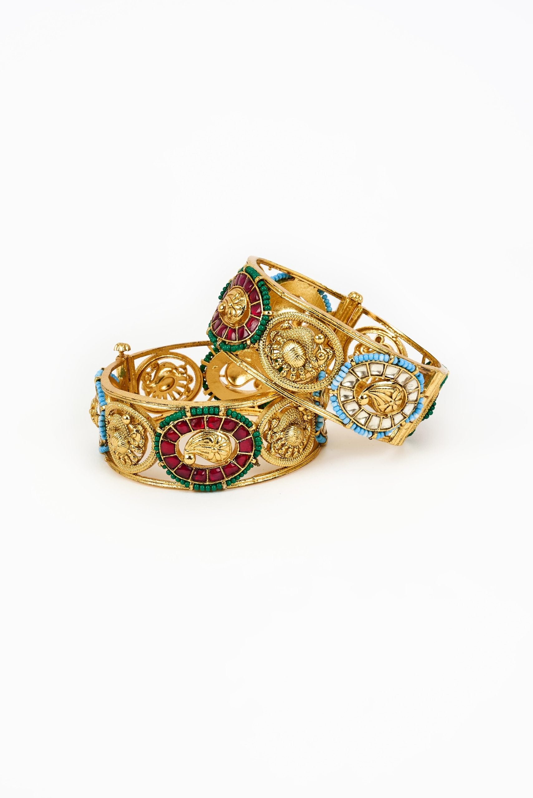 vivinia BY VIDHI MEHRA Antara Gold Plated Multi Kundan, Polki Womens Pair of bangles (2.4,2.6)