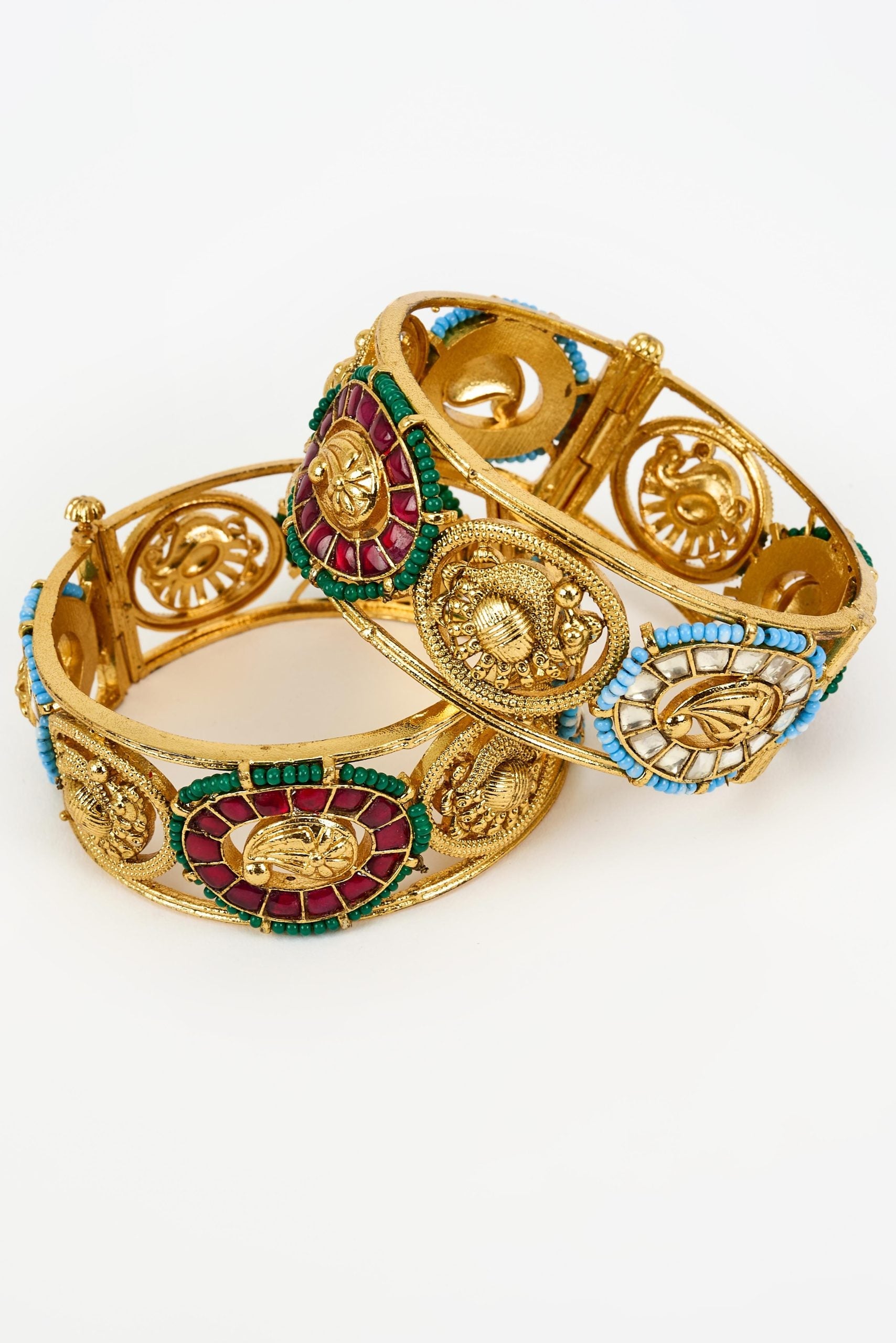 vivinia BY VIDHI MEHRA Antara Gold Plated Multi Kundan, Polki Womens Pair of bangles (2.4,2.6)