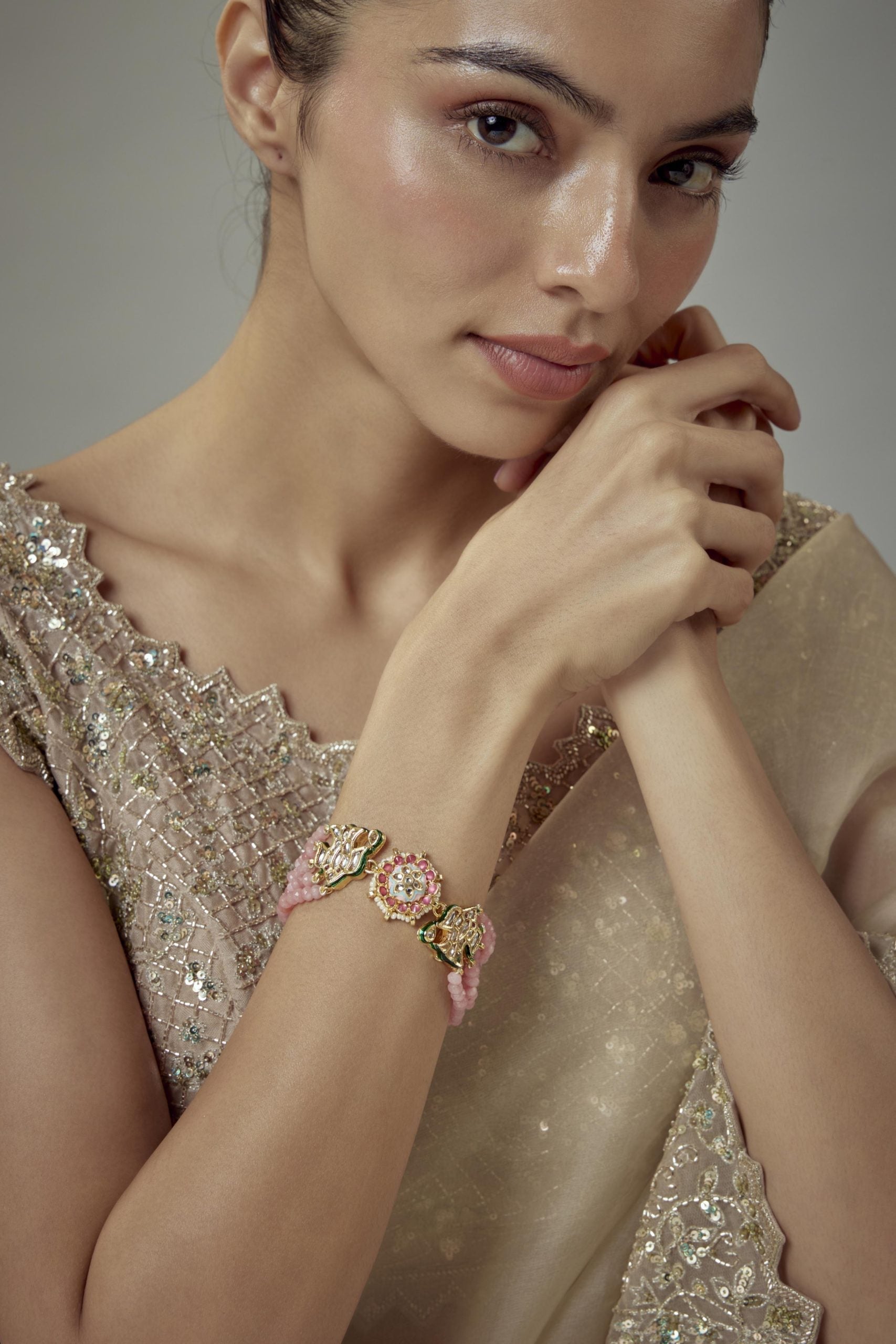 vivinia BY VIDHI MEHRA Saadgi Gold Plated Pink Beaded Womens Bracelet (Freesize)