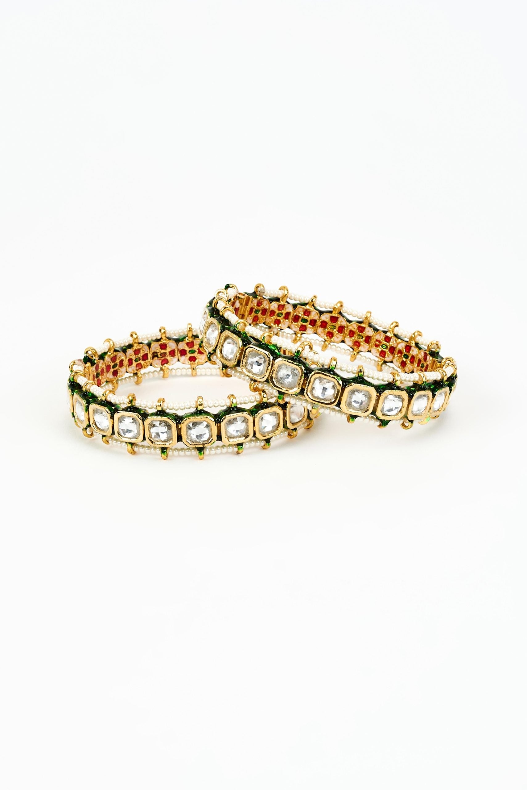 vivinia BY VIDHI MEHRA Saadgi Gold Plated White Kundan, Polki Womens Pair of bangles (2.4,2.6)