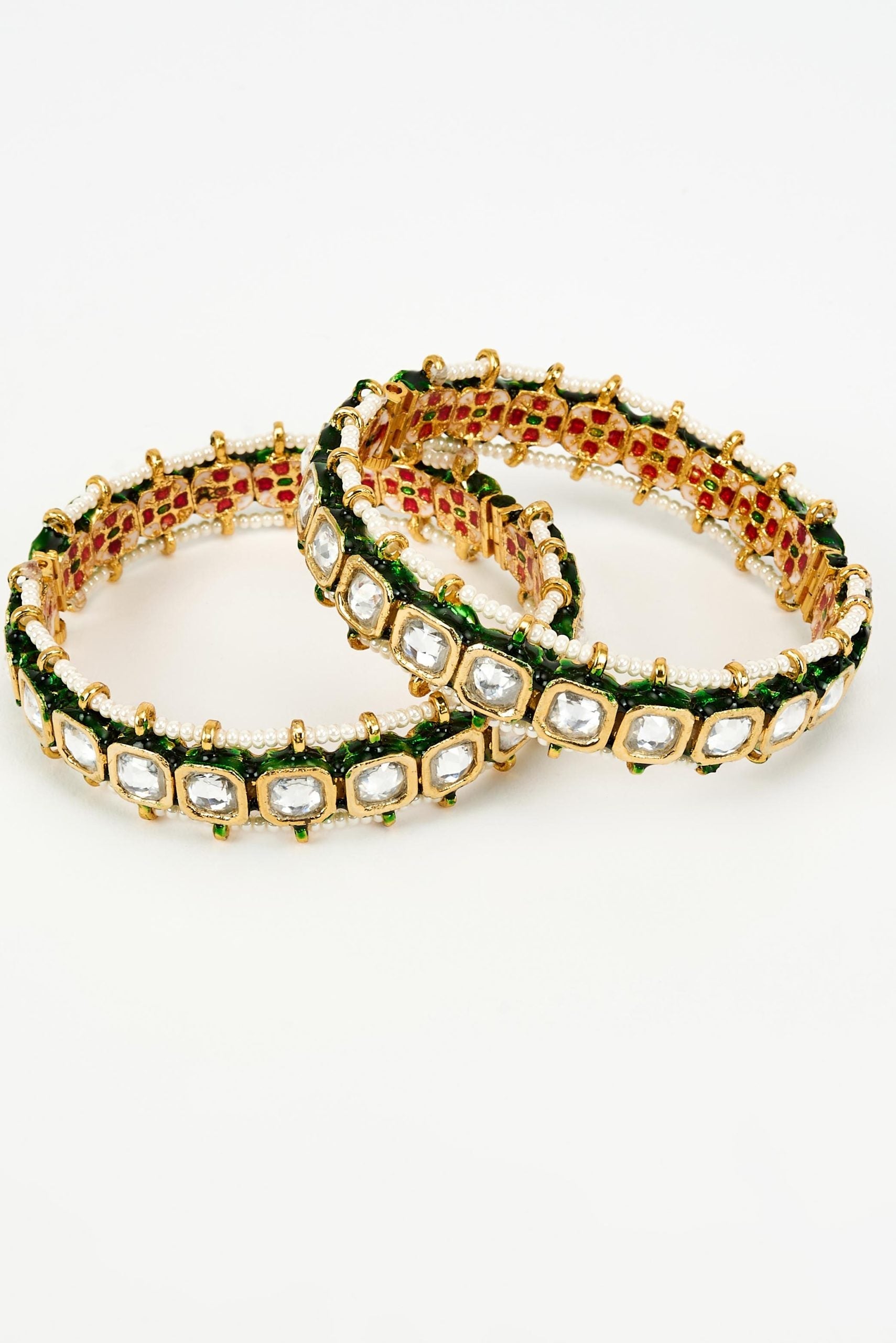 vivinia BY VIDHI MEHRA Saadgi Gold Plated White Kundan, Polki Womens Pair of bangles (2.4,2.6)