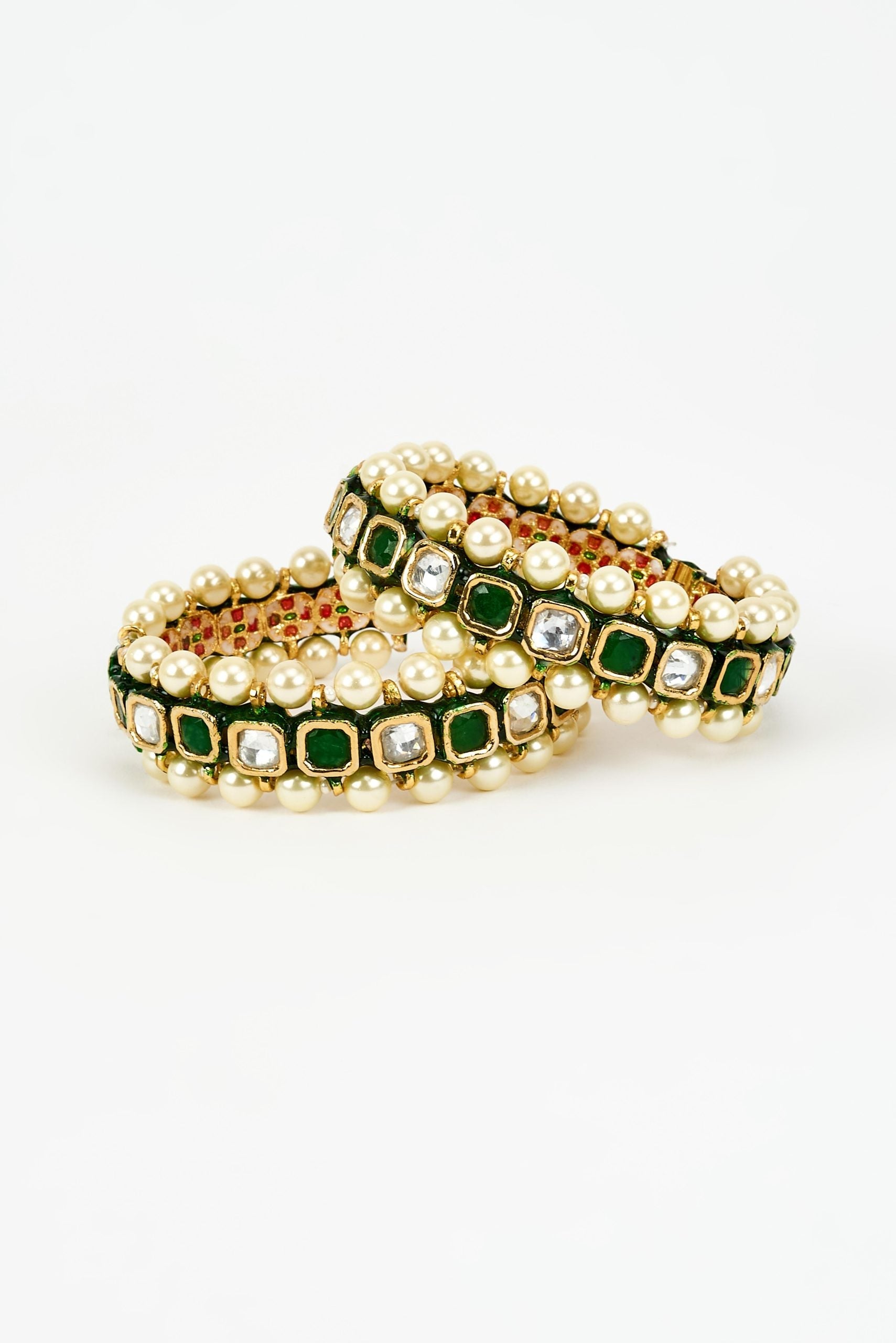 vivinia BY VIDHI MEHRA Saadgi Gold Plated Green Kundan, Polki Womens Pair of bangles (2.4,2.6)