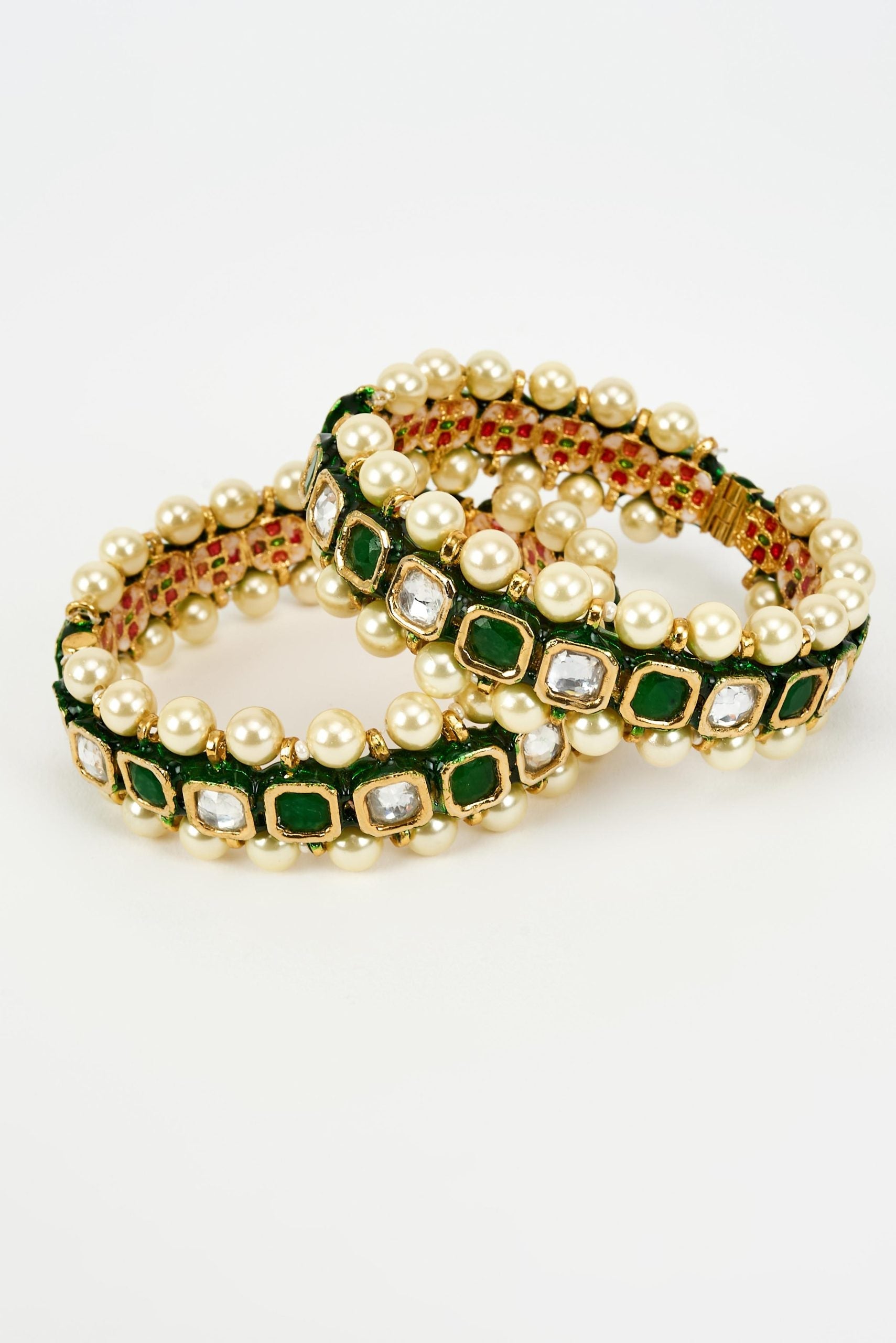 vivinia BY VIDHI MEHRA Saadgi Gold Plated Green Kundan, Polki Womens Pair of bangles (2.4,2.6)