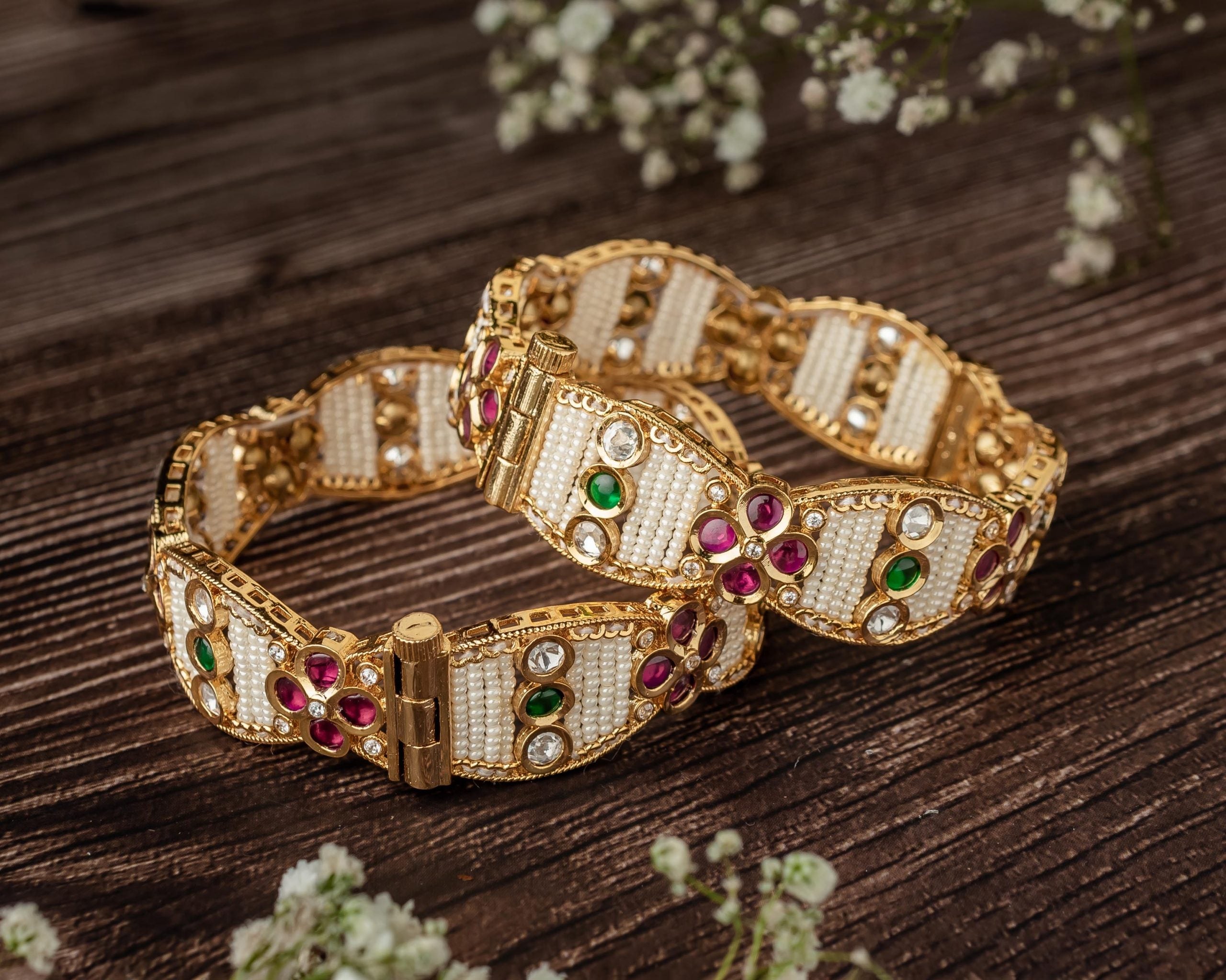 vivinia BY VIDHI MEHRA Ismarrah 2.0 Gold Plated Beads/Synthetic Stone Bangles ( Set of 2 )