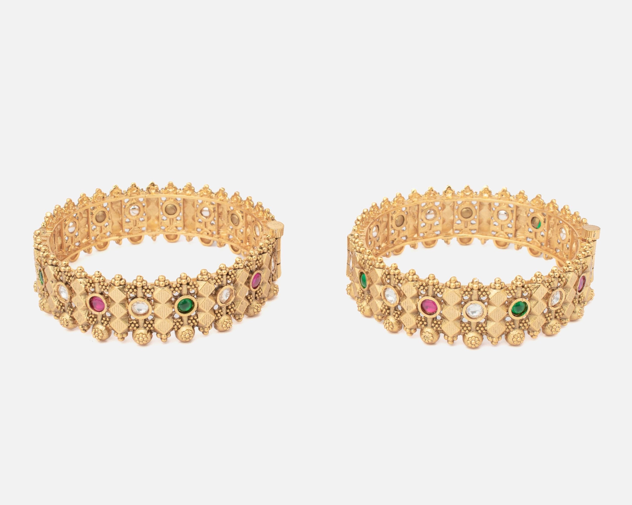 vivinia BY VIDHI MEHRA Ismarrah 2.0 Gold Plated Temple Bangles ( Set of 2 )