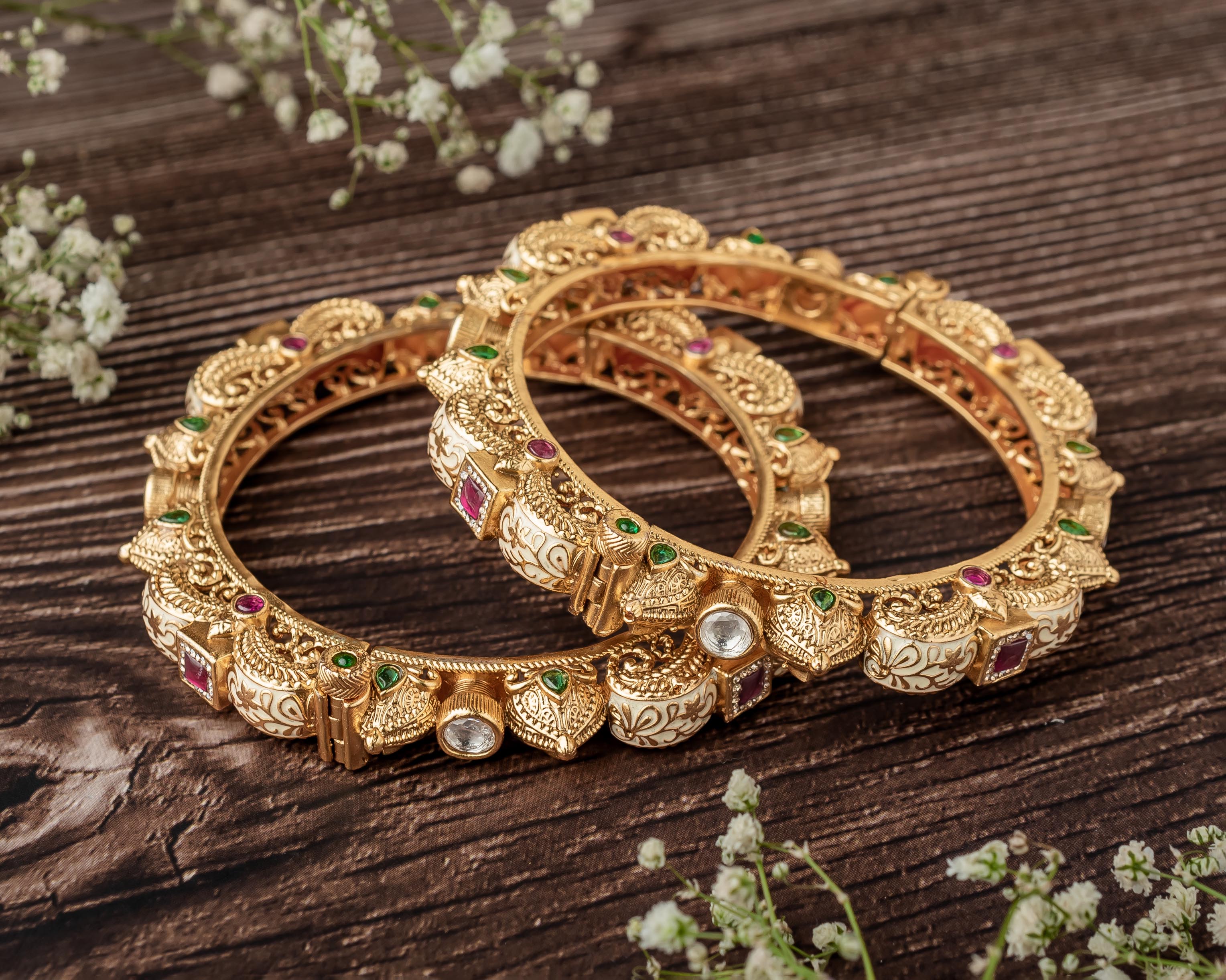 vivinia BY VIDHI MEHRA Ismarrah 2.0 Gold Plated Temple Bangles ( Set of 2 )