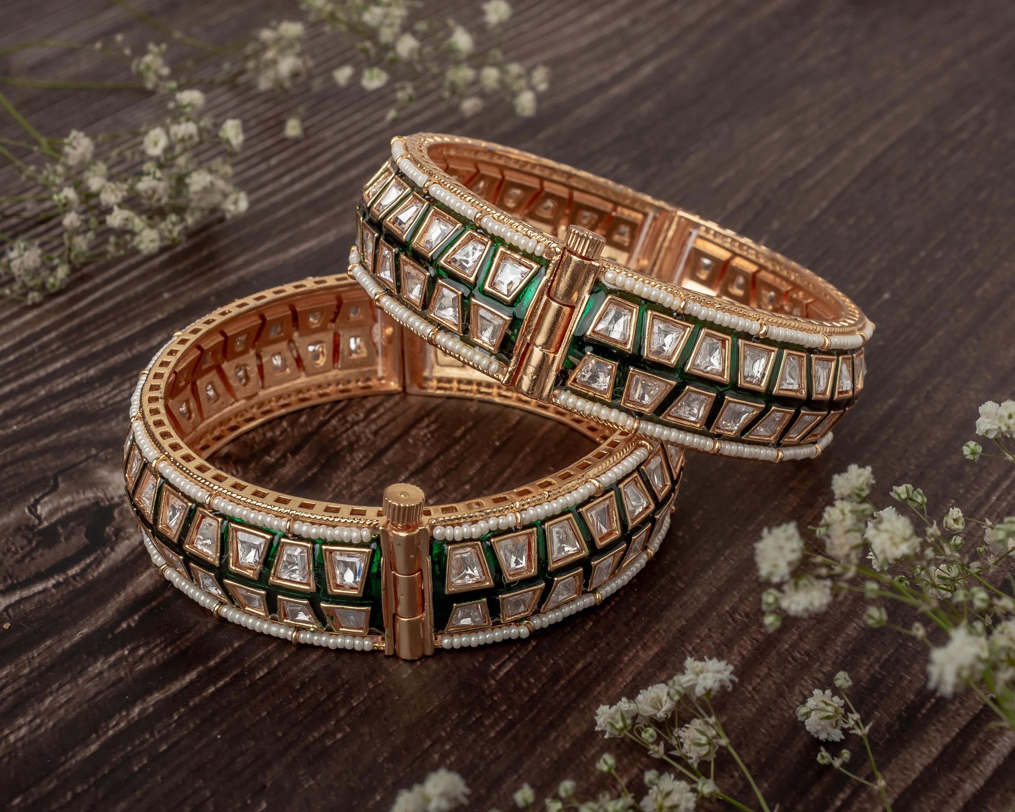 vivinia BY VIDHI MEHRA Ismarrah 2.0 Gold Plated Kundan/Polki Bangles ( Set of 2 )