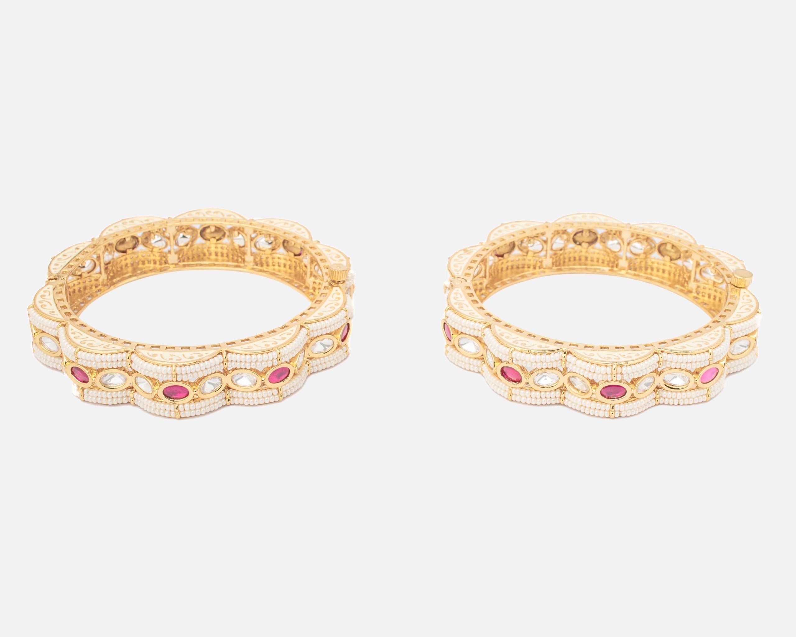 vivinia BY VIDHI MEHRA Ismarrah 2.0 Gold Plated Beads/Synthetic Stone Bangles ( Set of 2 )