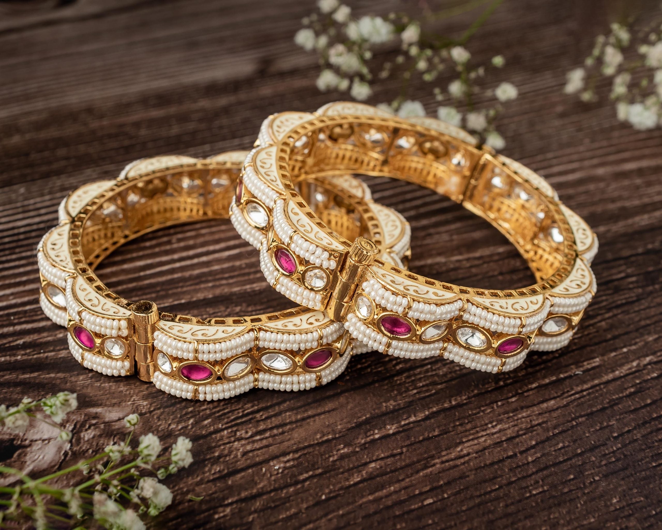 vivinia BY VIDHI MEHRA Ismarrah 2.0 Gold Plated Beads/Synthetic Stone Bangles ( Set of 2 )