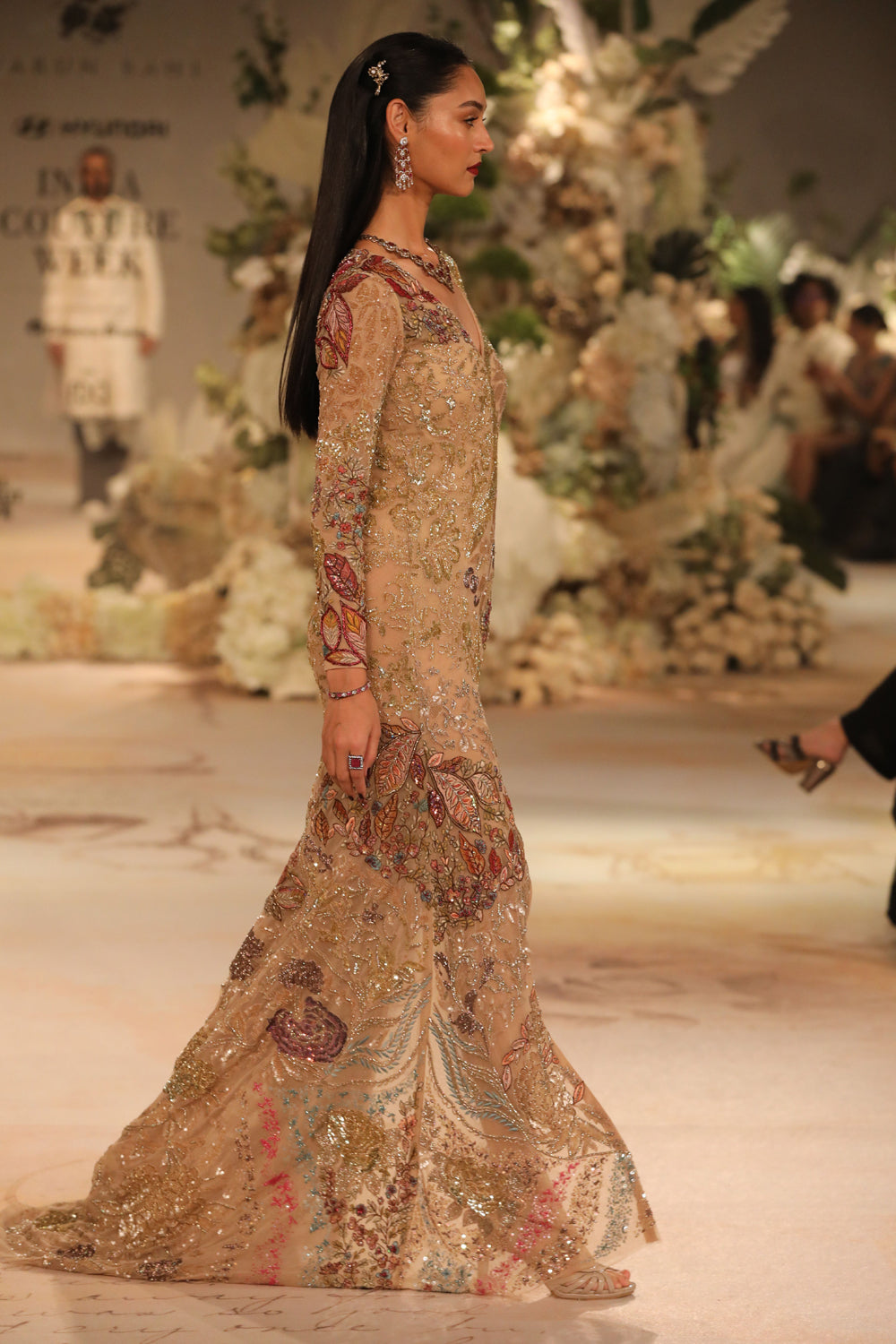 Beige Embroidered Gown