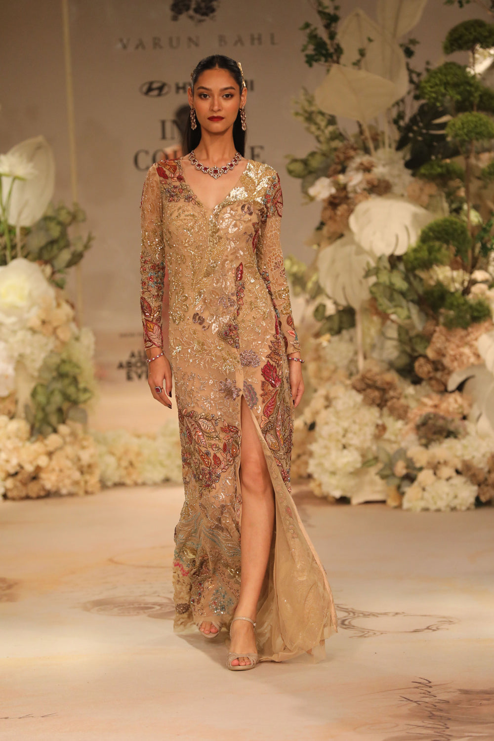 Beige Embroidered Gown