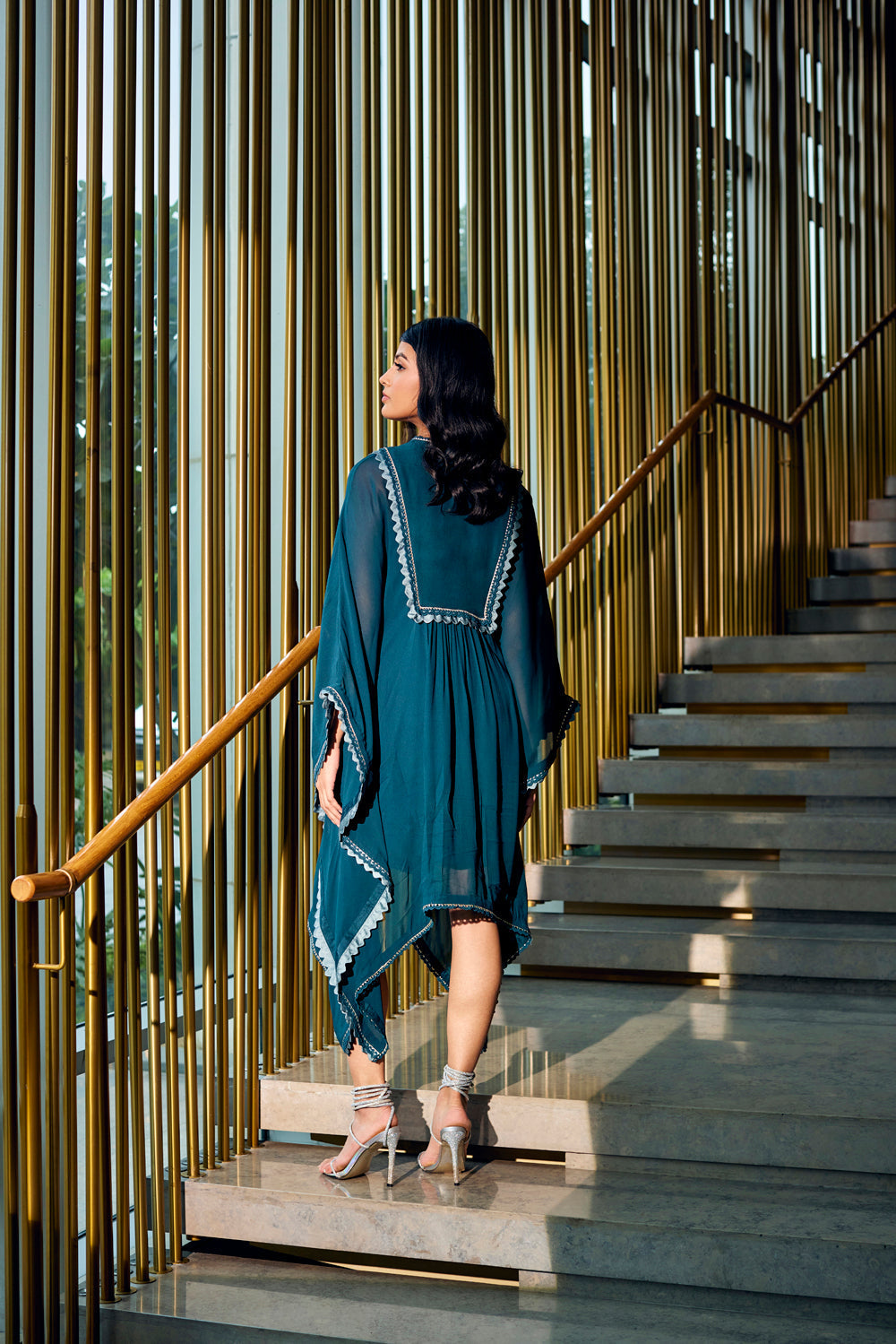 Teal Embroidered Short Kaftan