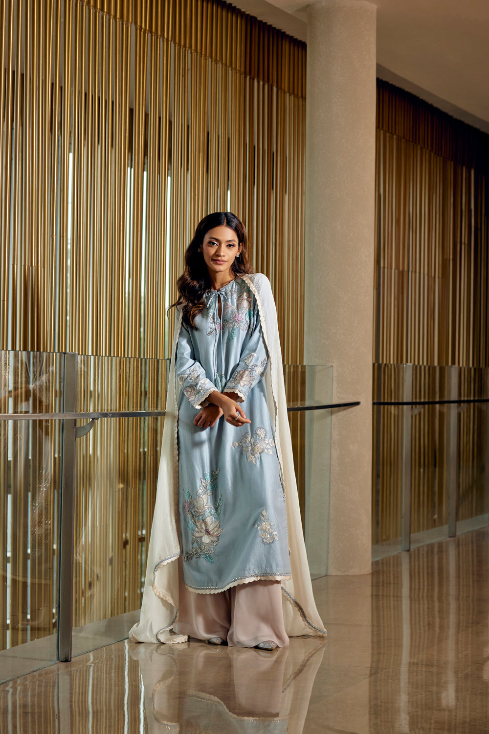 Aqua Embroidered Kurta Set