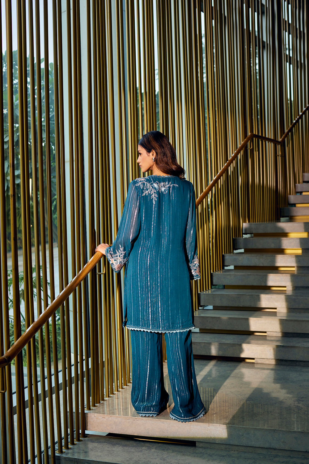 Teal Embroidered Kurta Set