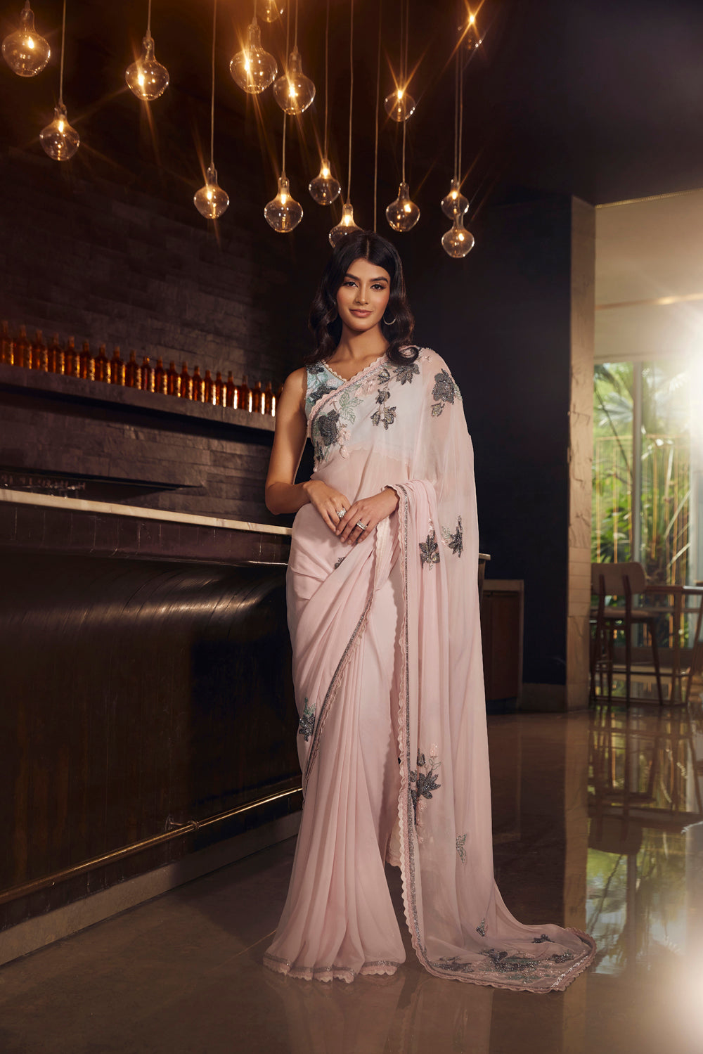 Blush Embroidered Saree Set