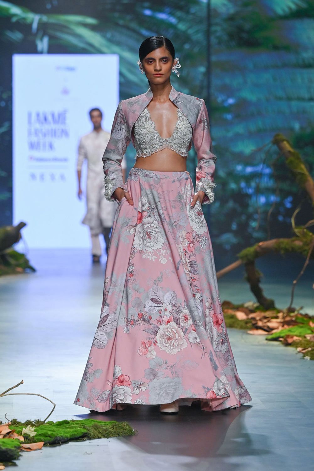 Pink Printed Lehenga Set With Bolero