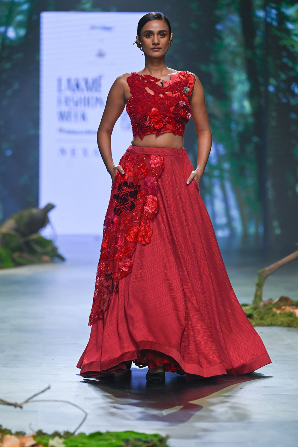 Red Embroidered Lehenga Set