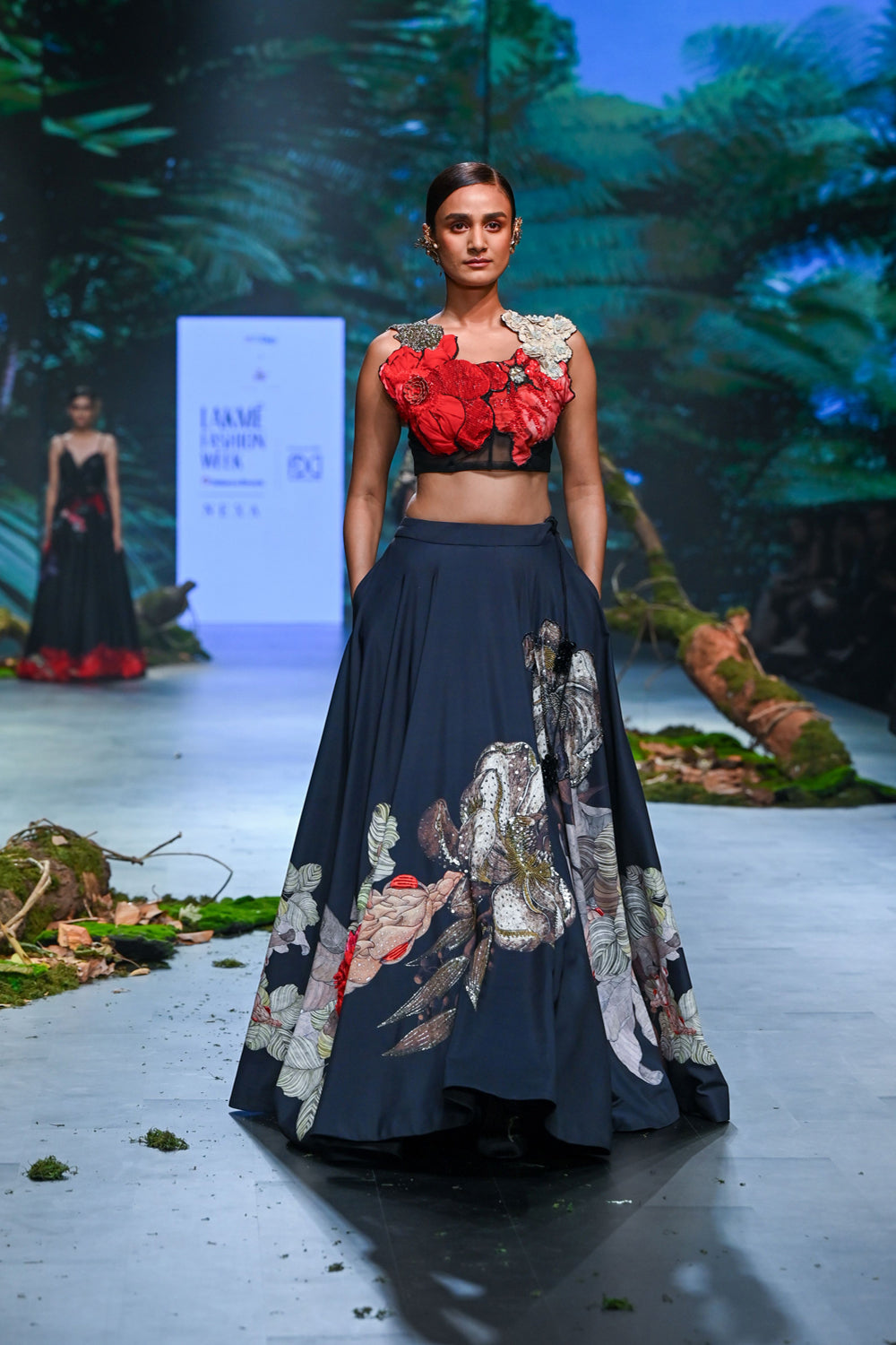 Black Printed And Embroidered Lehenga Set