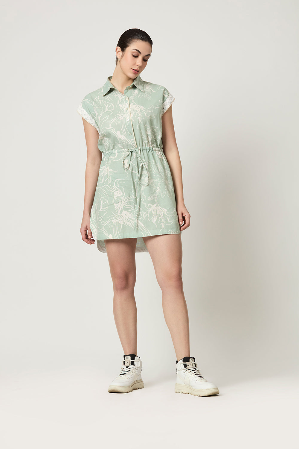 Luna Drawstring Dress With Shirt Collar