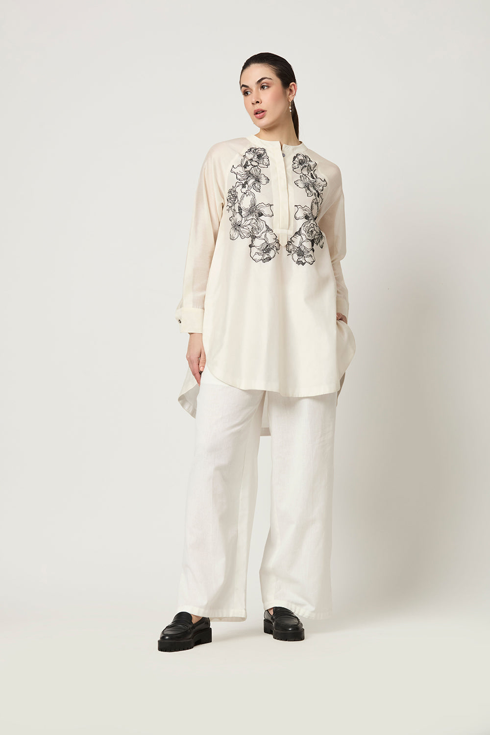 Luna Embroidered Tunic With Striped Slit Trousers  (Set)