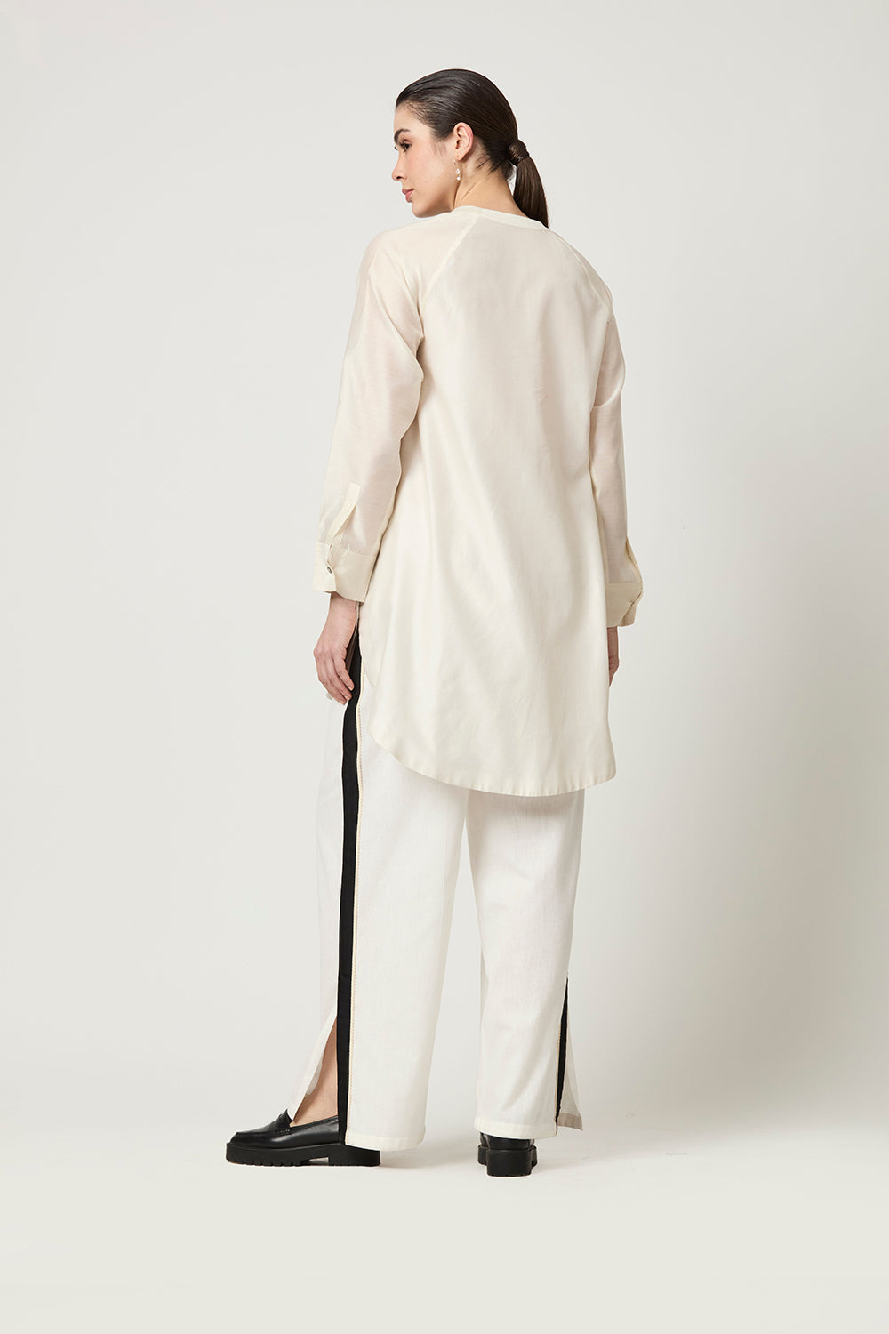 Luna Embroidered Tunic With Striped Slit Trousers  (Set)