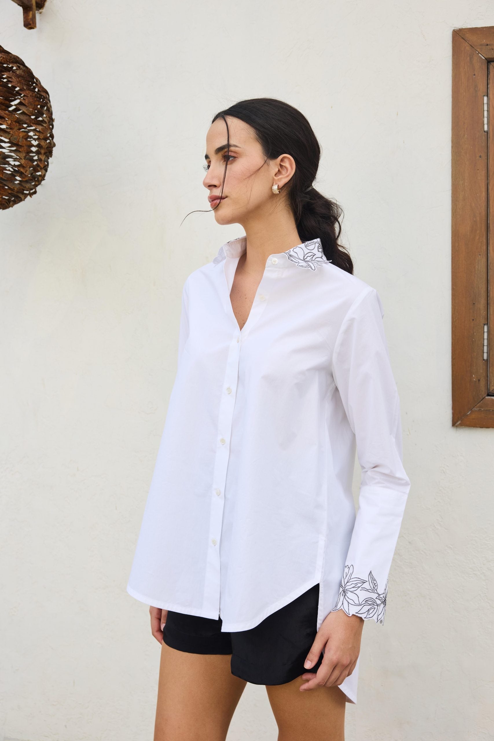 Image of CUTWORK COLLAR AND CUFF SHIRT