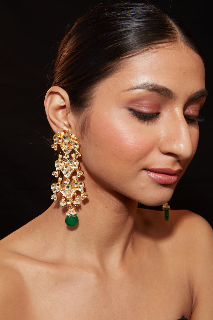 Gold Plated Kundan Studded With Single Bead Drop Dangle Earrings