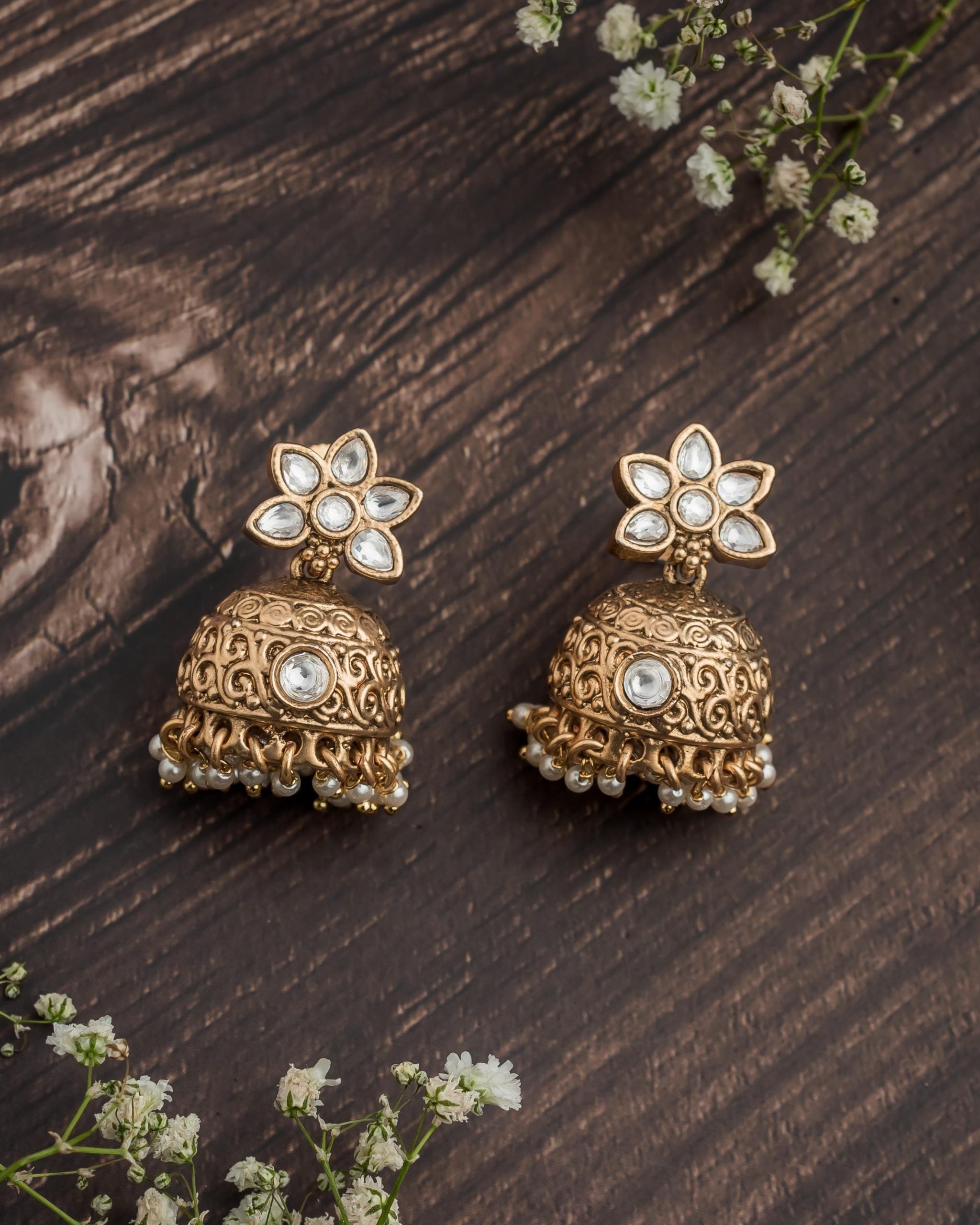 vivinia BY VIDHI MEHRA ISMAARH 2.0 Gold/White Womens Pair of Jhumka Earrings