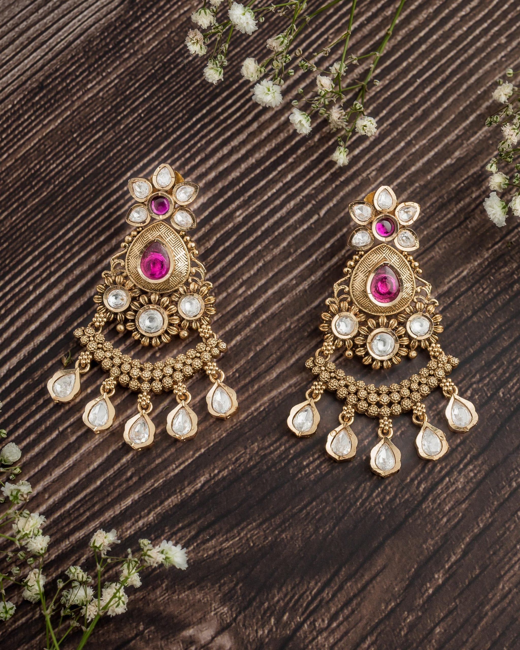 vivinia BY VIDHI MEHRA ISMAARH 2.0 Gold/Pink Womens Pair of Chandbali Earrings