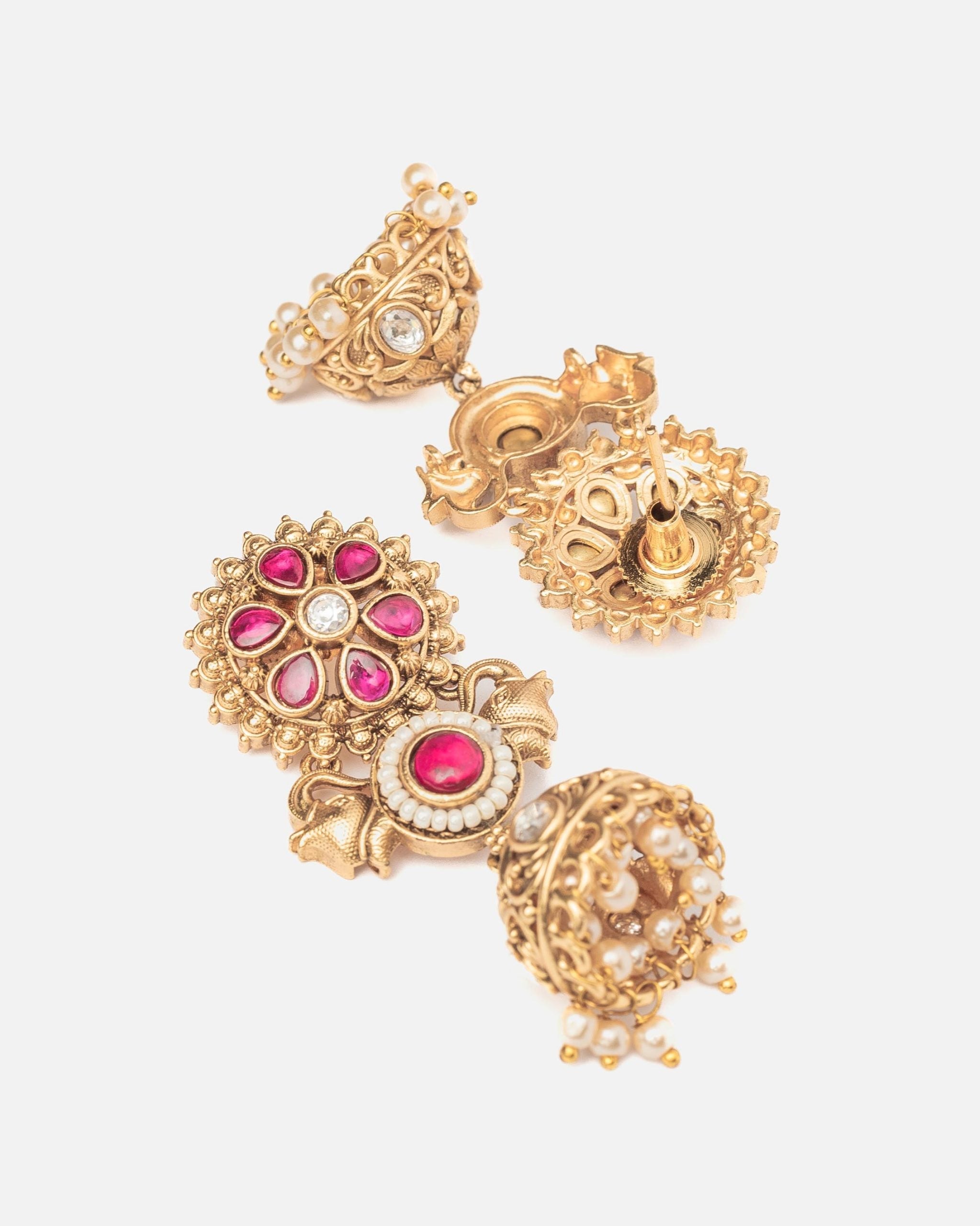 vivinia BY VIDHI MEHRA ISMAARH 2.0 Gold/Pink Womens Pair of Jhumka Earrings