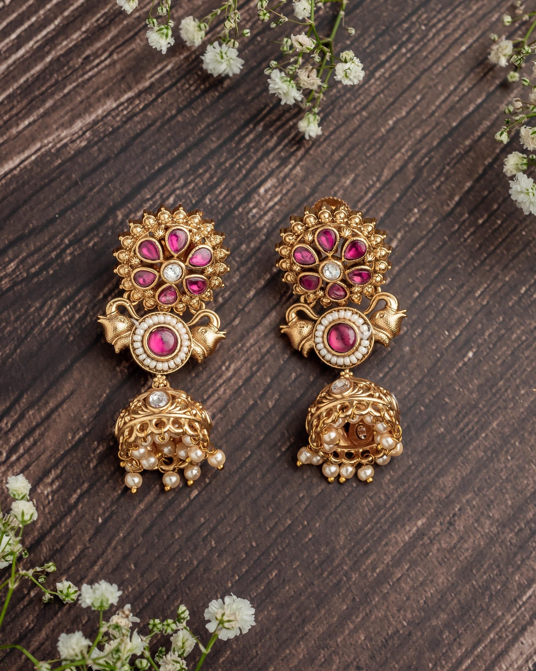 vivinia BY VIDHI MEHRA ISMAARH 2.0 Gold/Pink Womens Pair of Jhumka Earrings