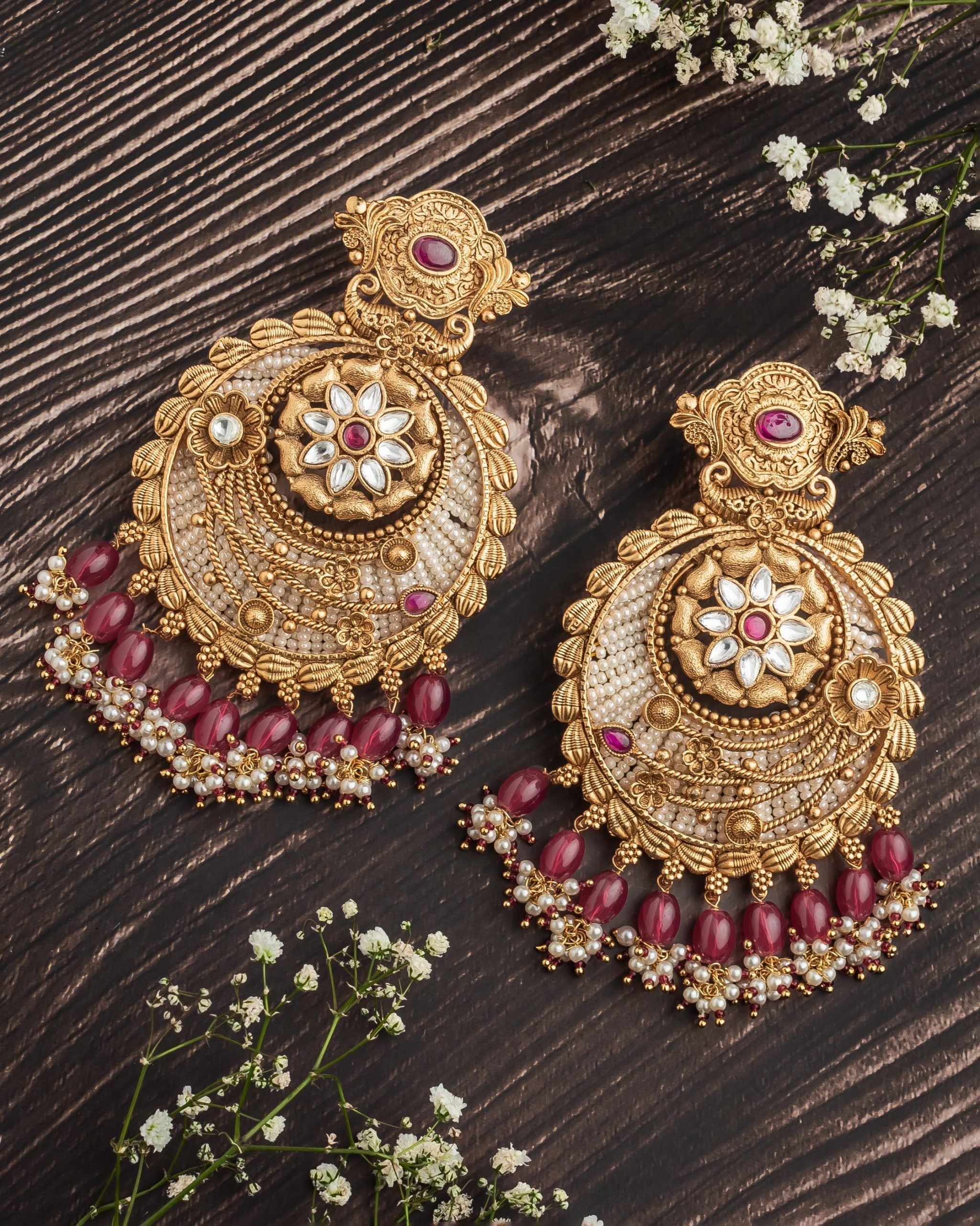 vivinia BY VIDHI MEHRA ISMAARH 2.0 Gold/Pink Womens Pair of Chandbali Earrings