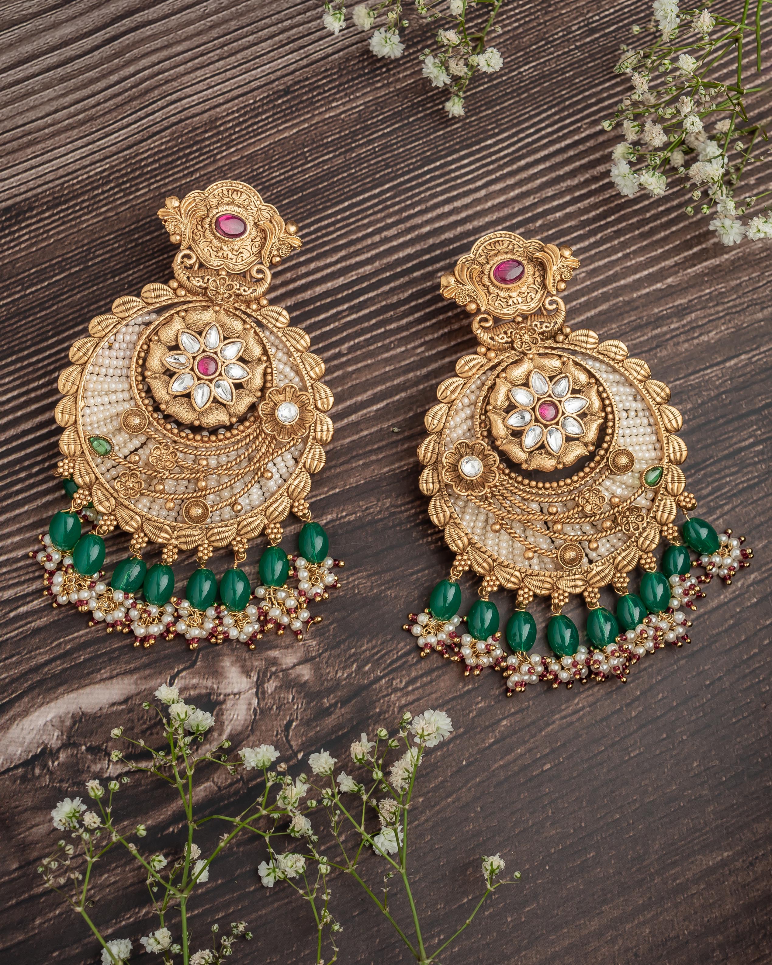 vivinia BY VIDHI MEHRA ISMAARH 2.0 Gold/Green Womens Pair of Chandbali Earrings