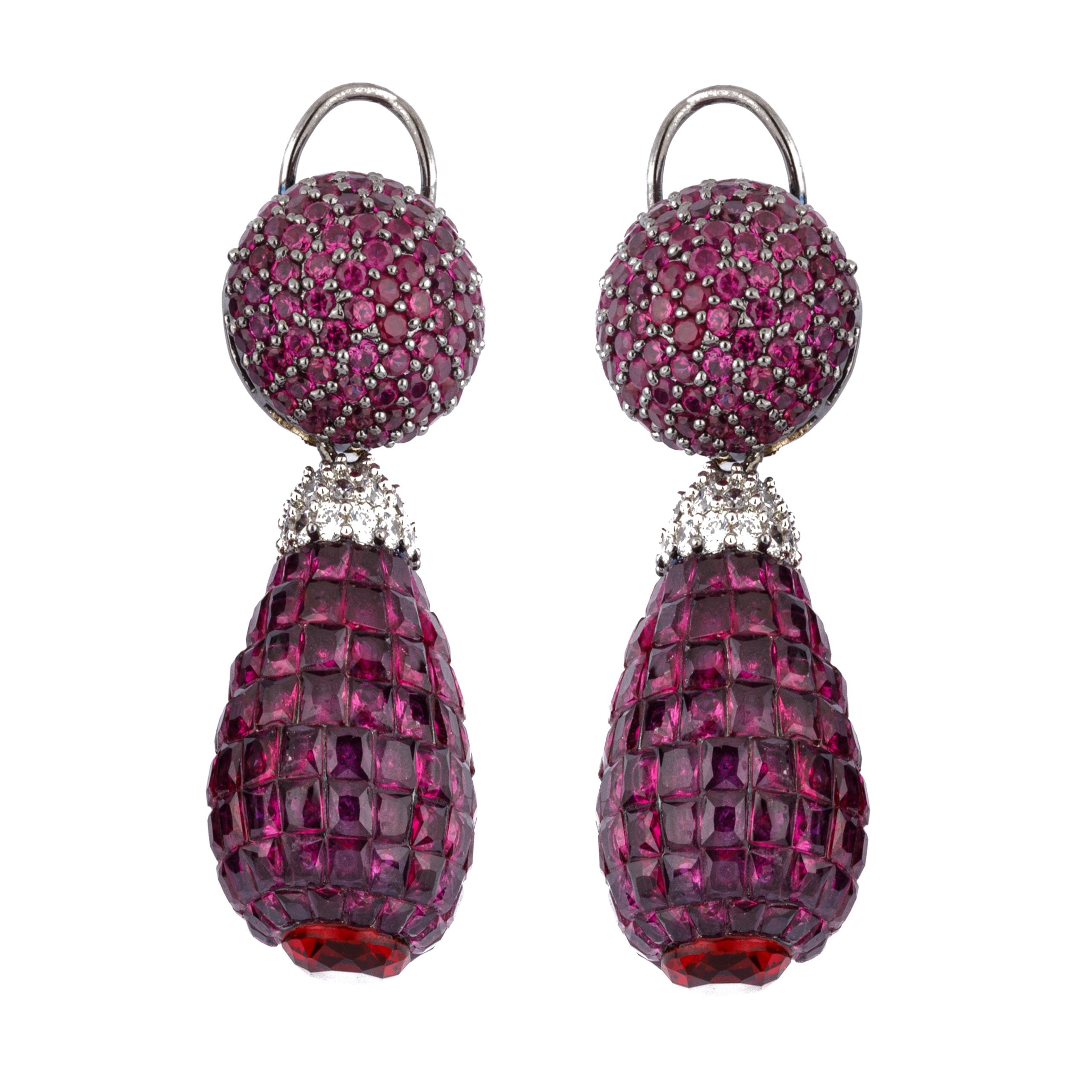 Image of Rhodium Plated Zircon Studded Purple Dangle Earrings