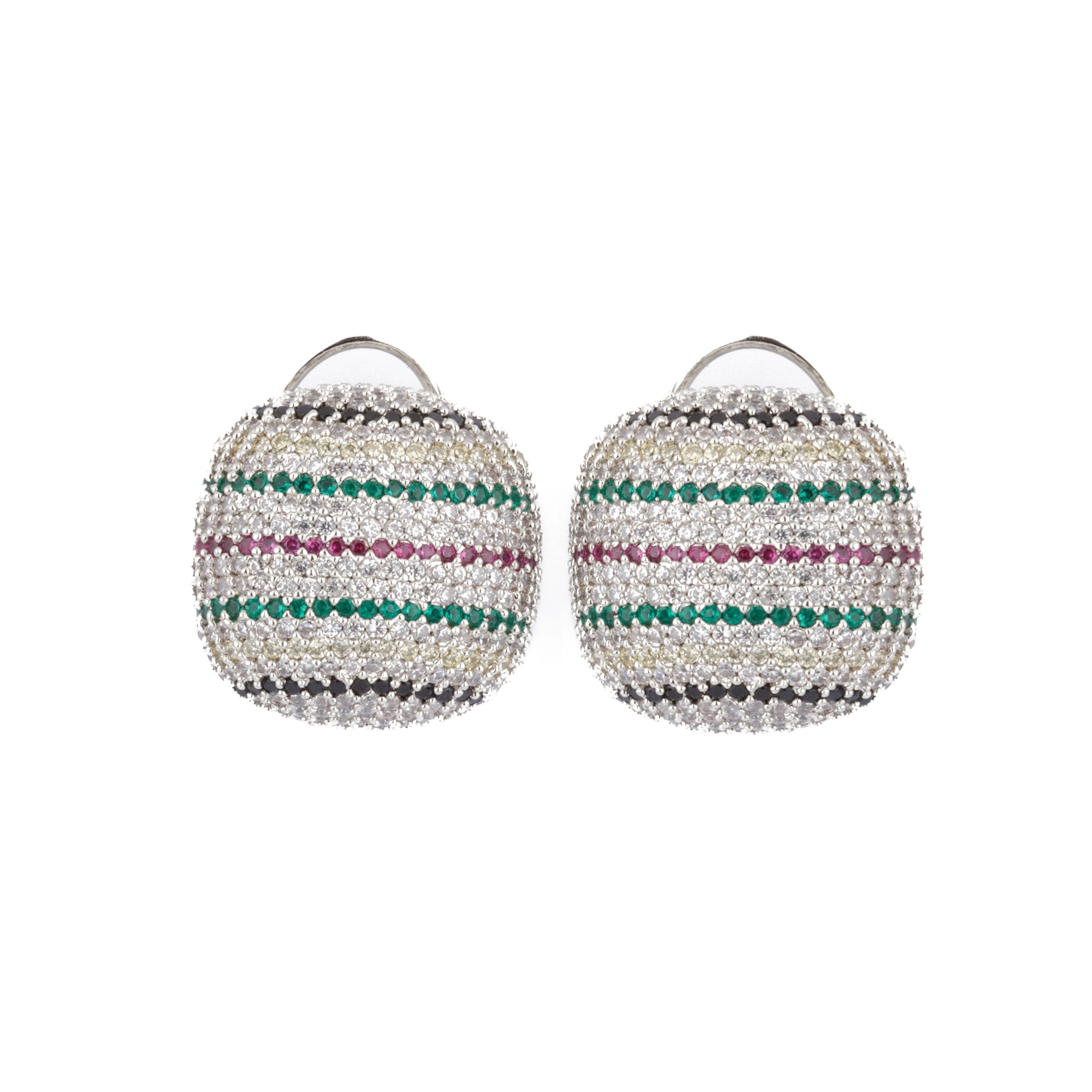 Image of Rhodium Plated Zircon Studed Multi Color Stripes Stud Earrings