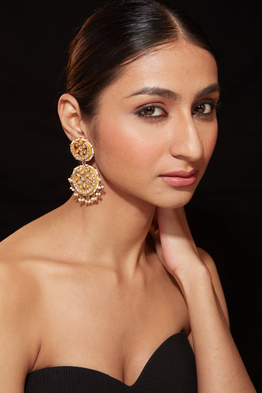 Image of Gold Plated Kundan Studded Double Circle Dangle Earrings