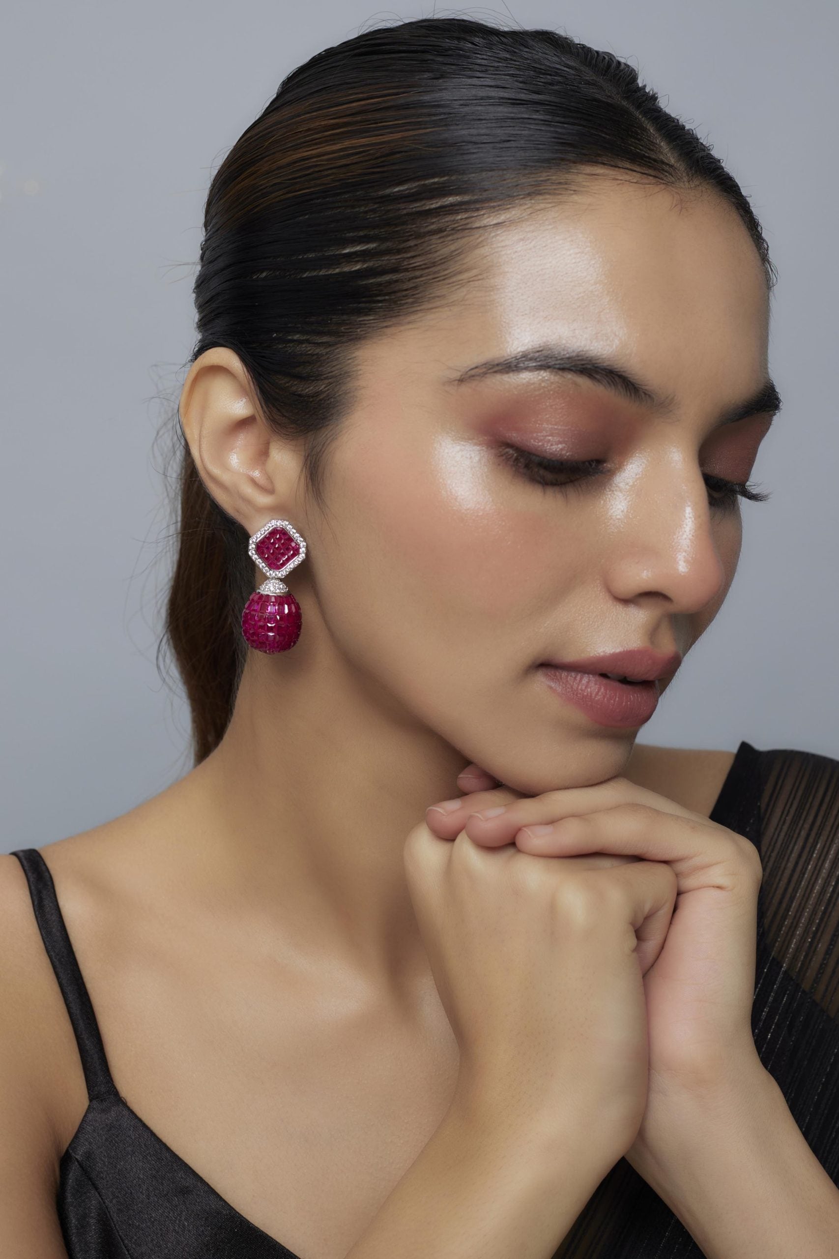 vivinia BY VIDHI MEHRA Zia Silver Plated Pink Womens Zircon Pair of Dangler Earrings (Freesize)