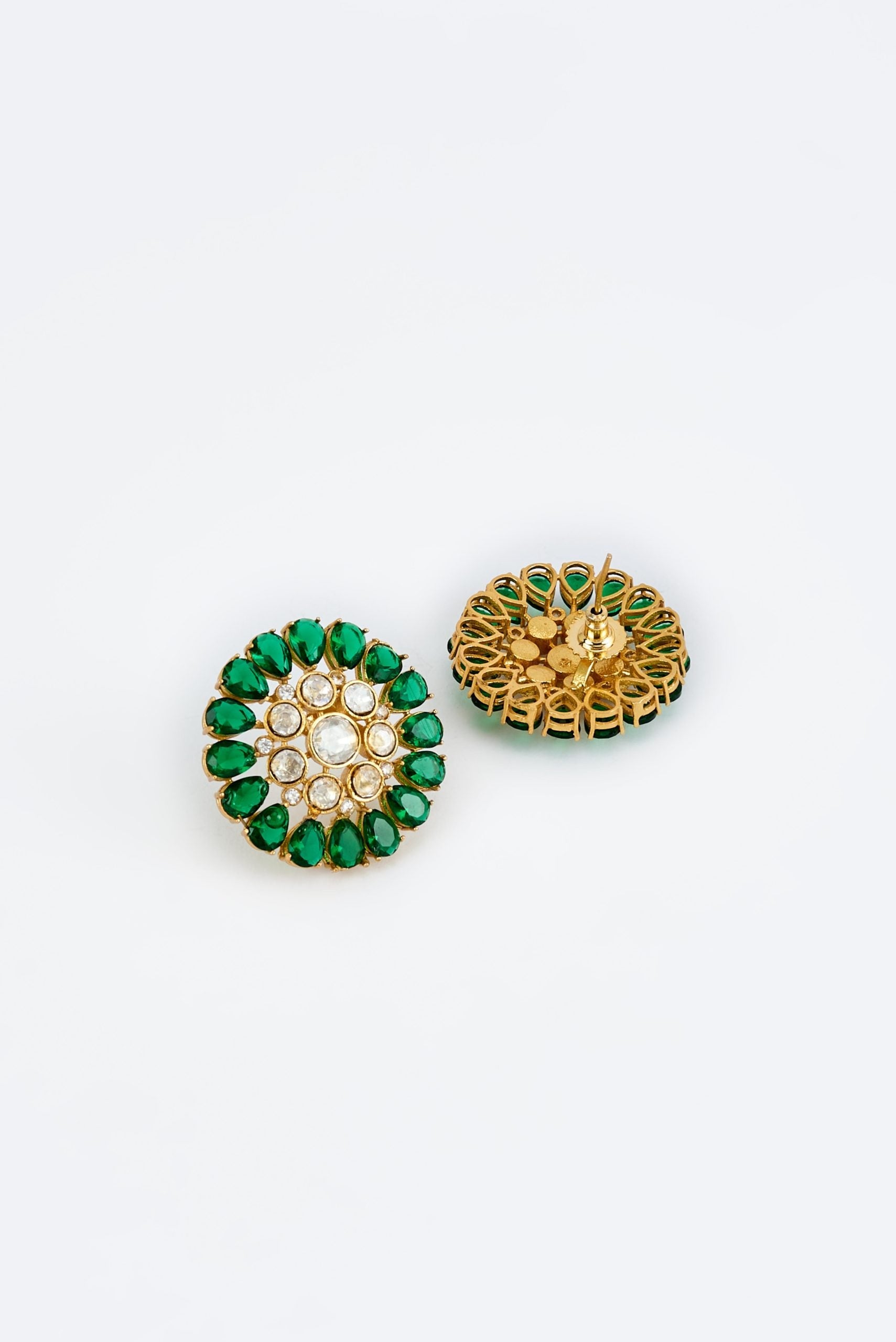 vivinia BY VIDHI MEHRA Florence Gold Plated Green Womens Kundan, Polki Pair of Stud Earrings (Freesize)