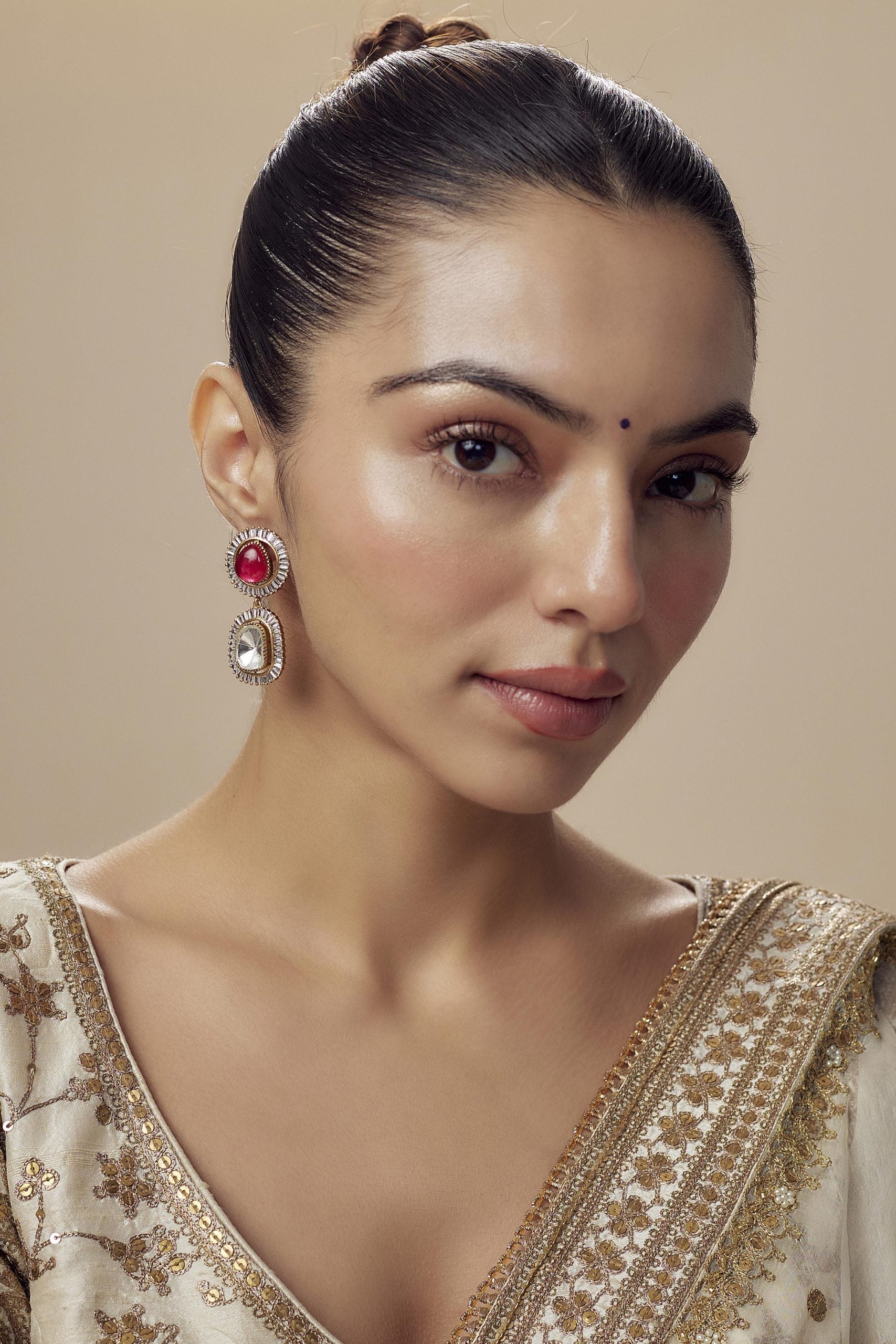 vivinia BY VIDHI MEHRA Burgandi Gold Plated Red Womens Kundan, Polki Pair of Dangler Earrings (Freesize)