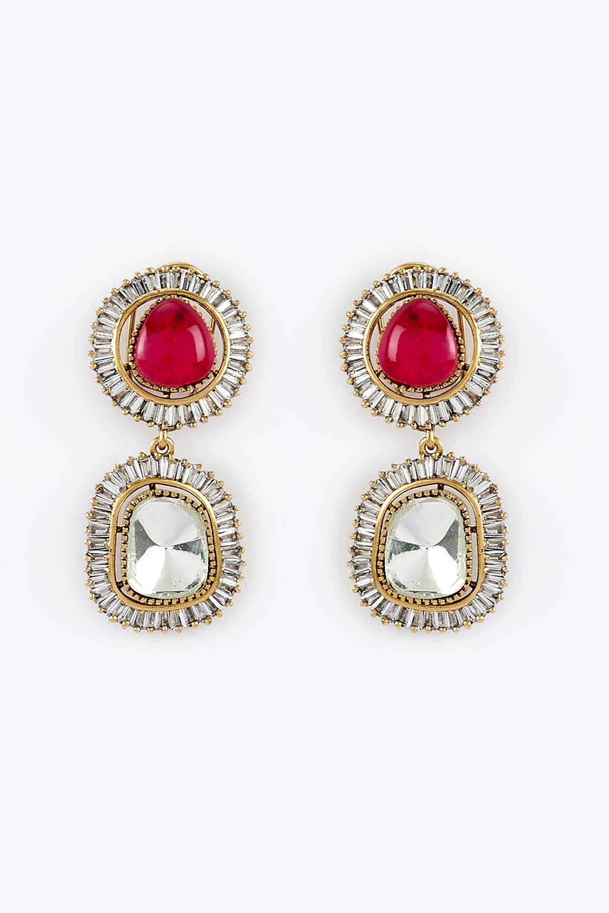 vivinia BY VIDHI MEHRA Burgandi Gold Plated Red Womens Kundan, Polki Pair of Dangler Earrings (Freesize)