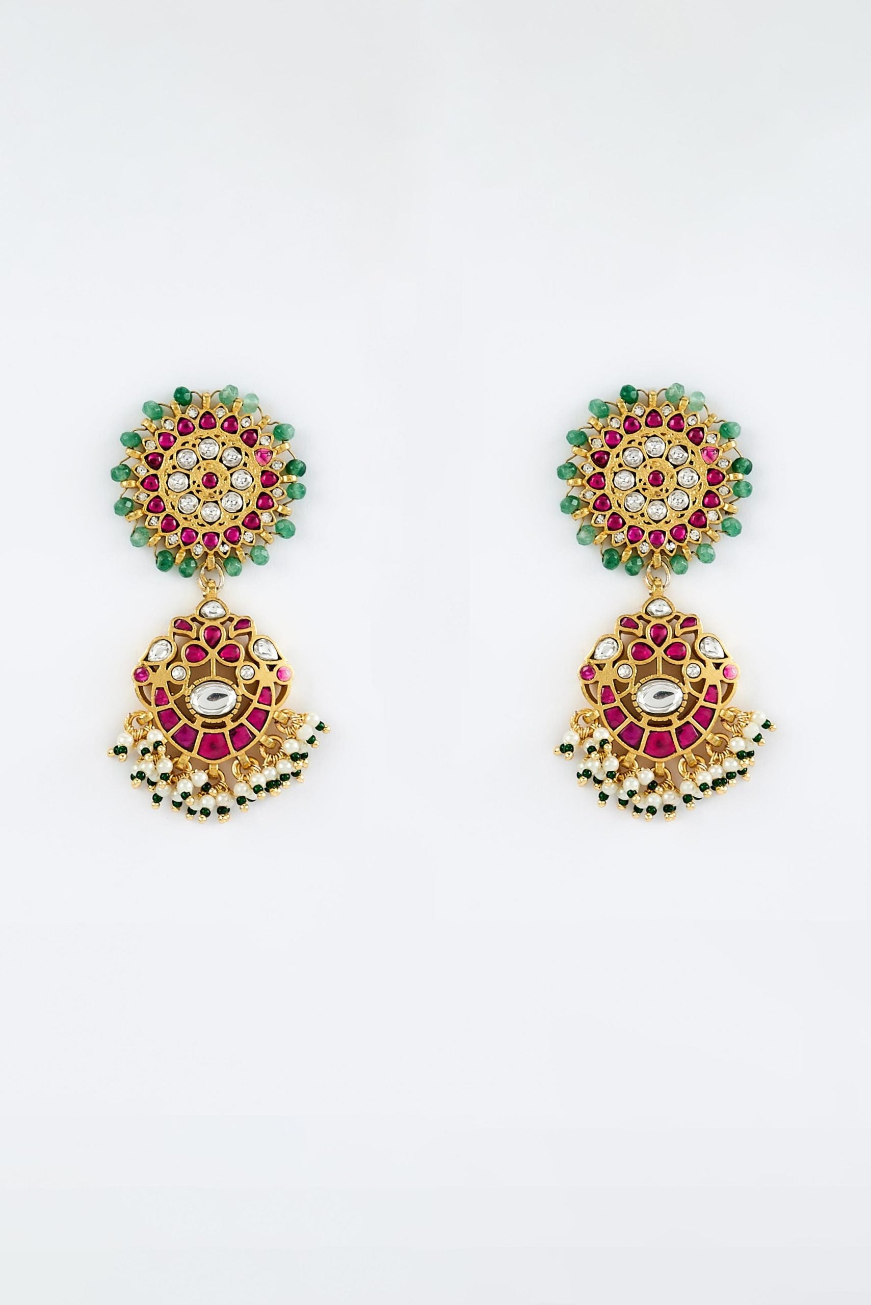 vivinia BY VIDHI MEHRA Morpankh Gold Plated Multi Womens Kundan, Polki Pair of Dangler Earrings (Freesize)