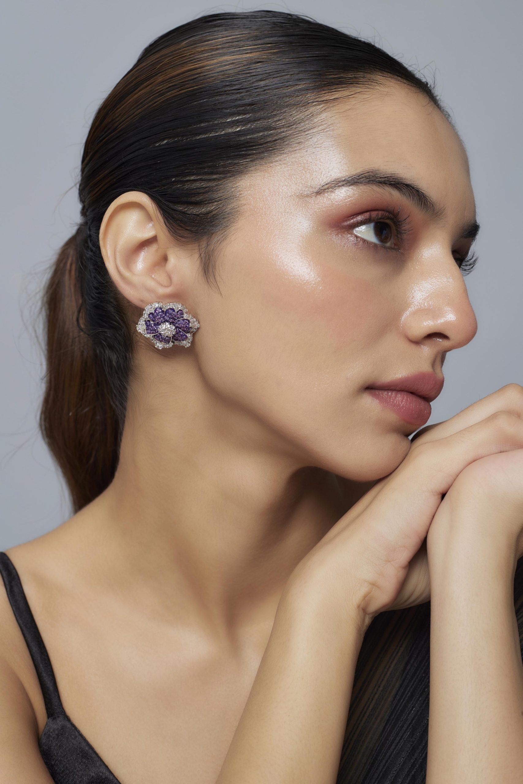 vivinia BY VIDHI MEHRA Florence Silver Plated Purple Womens Zircon Pair of Stud Earrings (Freesize)