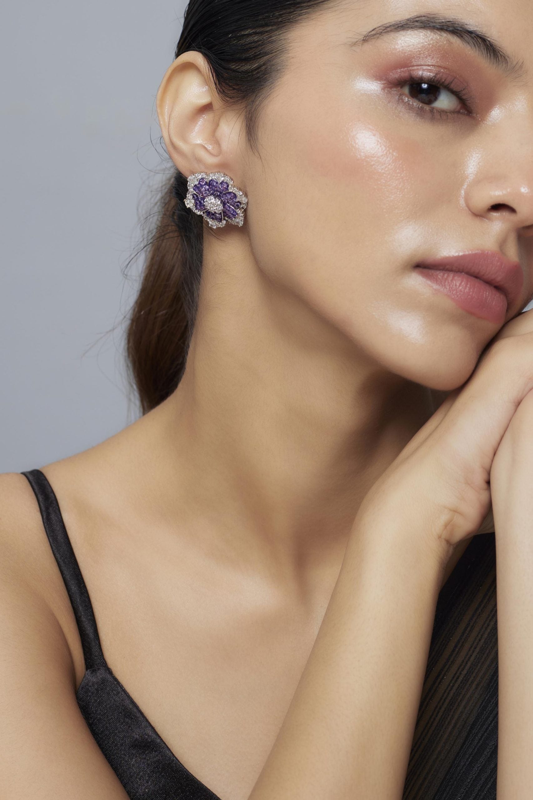 vivinia BY VIDHI MEHRA Florence Silver Plated Purple Womens Zircon Pair of Stud Earrings (Freesize)