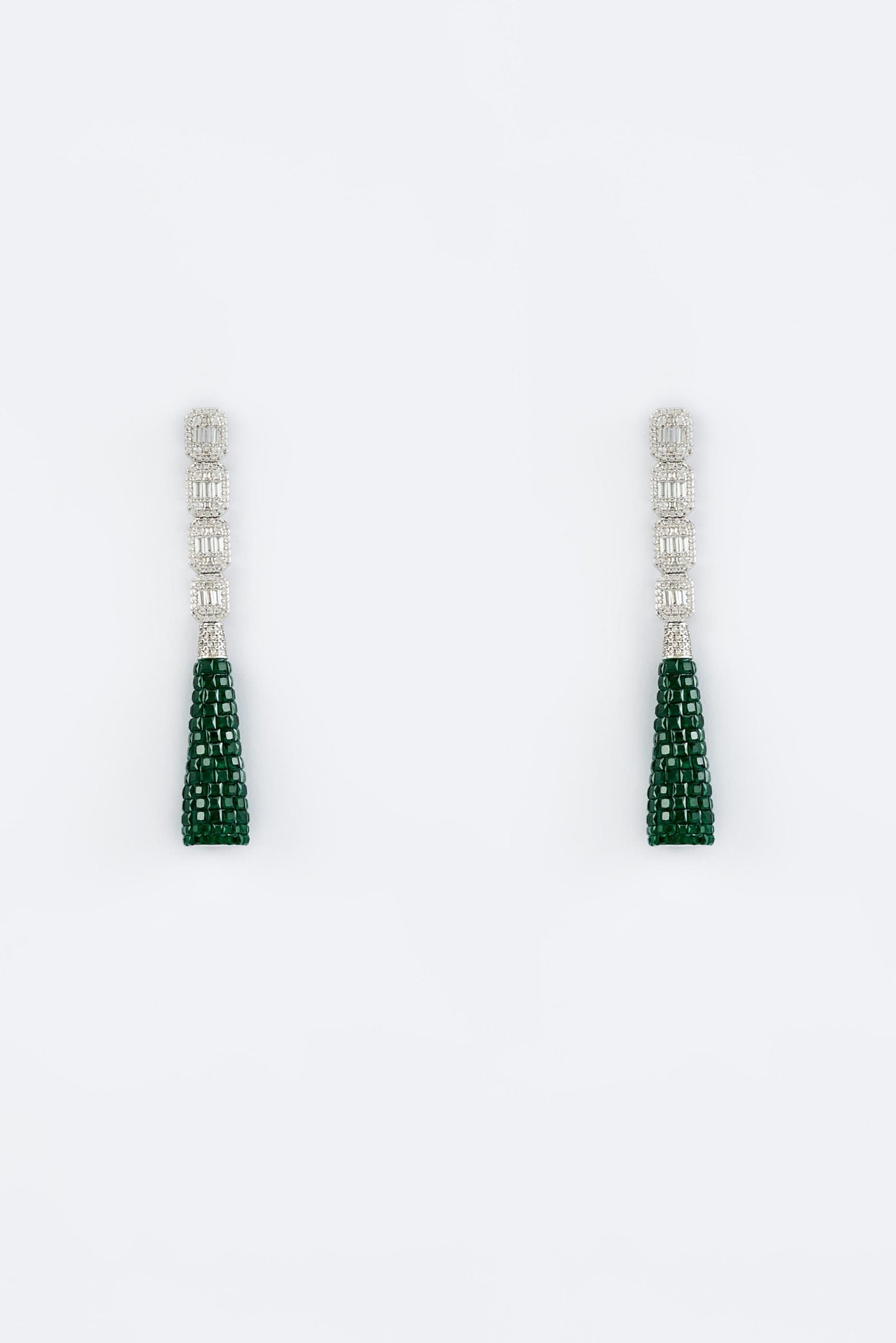 vivinia BY VIDHI MEHRA Zia Silver Plated Green Womens Zircon Pair of Dangler Earrings (Freesize)