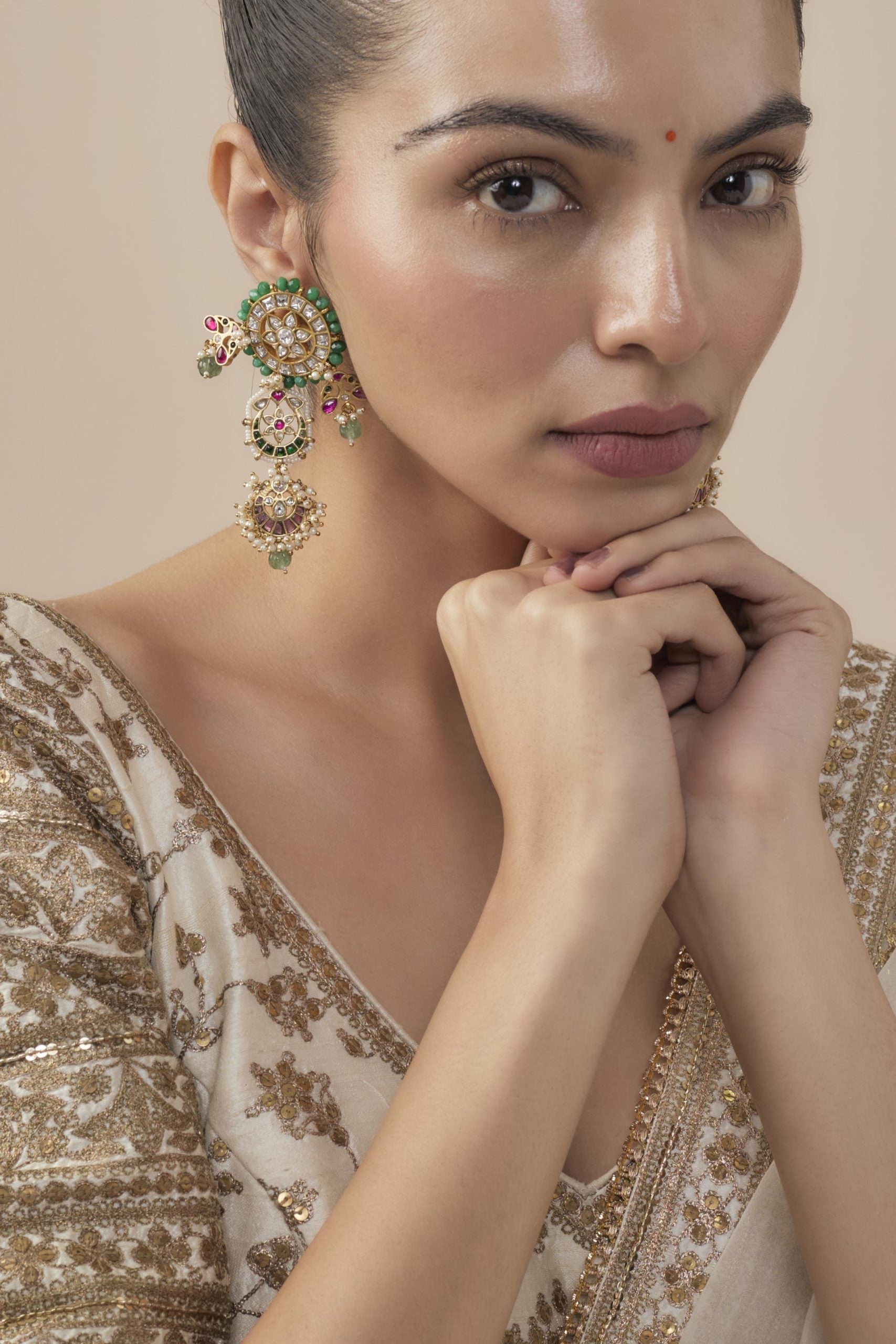 vivinia BY VIDHI MEHRA Morpankh Gold Plated Multi Womens Kundan, Polki Pair of Dangler Earrings (Freesize)