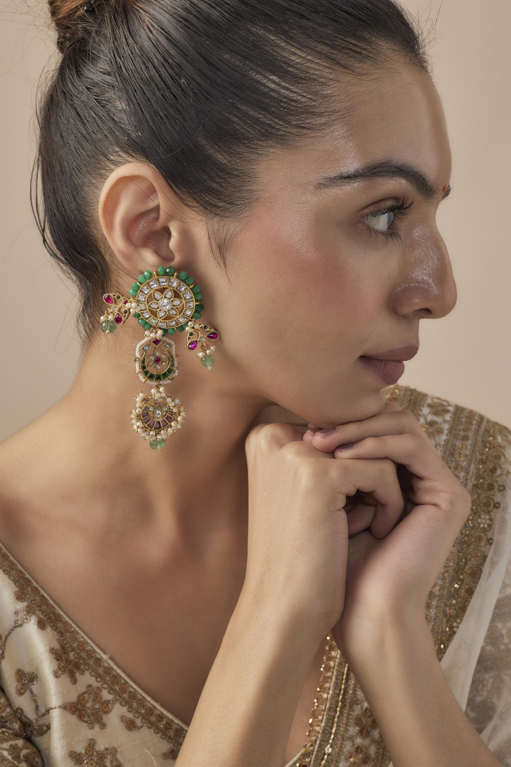 vivinia BY VIDHI MEHRA Morpankh Gold Plated Multi Womens Kundan, Polki Pair of Dangler Earrings (Freesize)