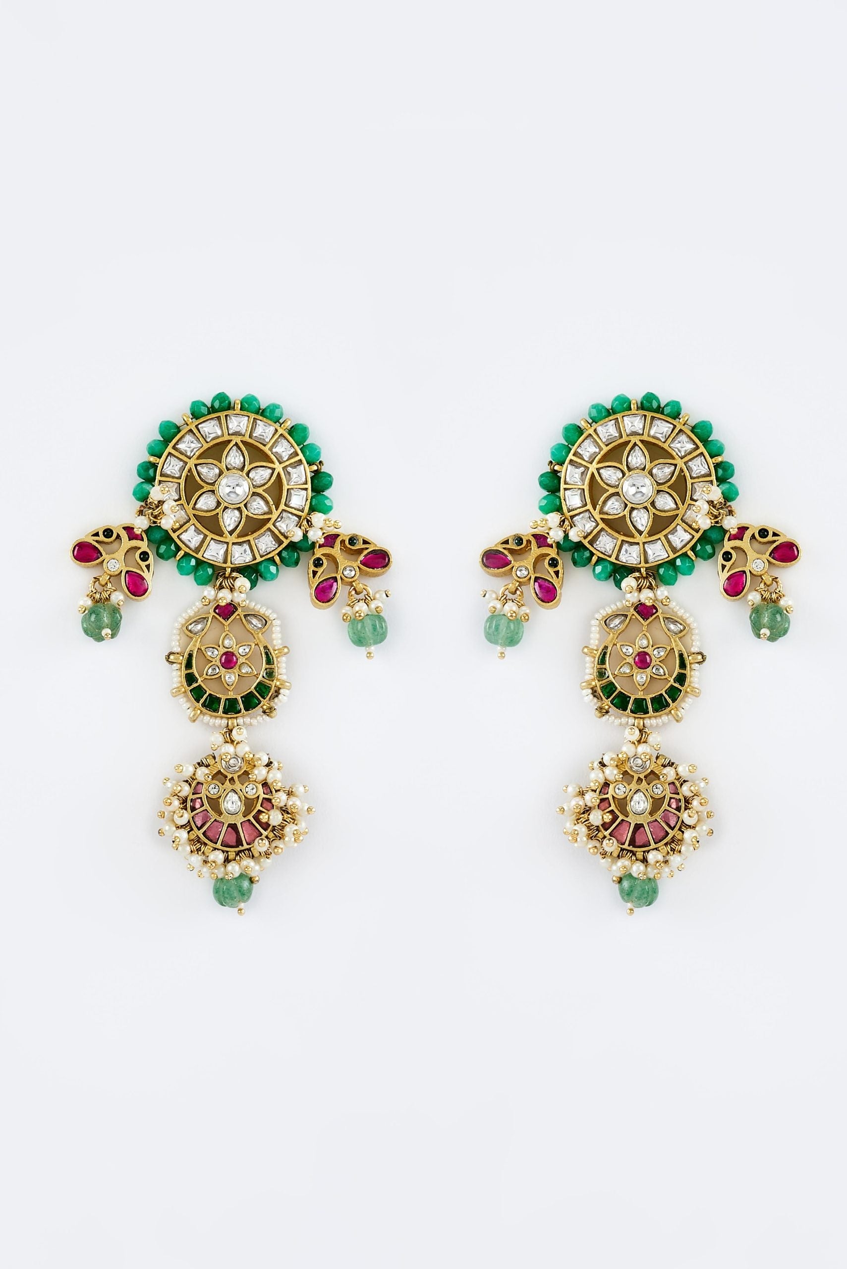 vivinia BY VIDHI MEHRA Morpankh Gold Plated Multi Womens Kundan, Polki Pair of Dangler Earrings (Freesize)